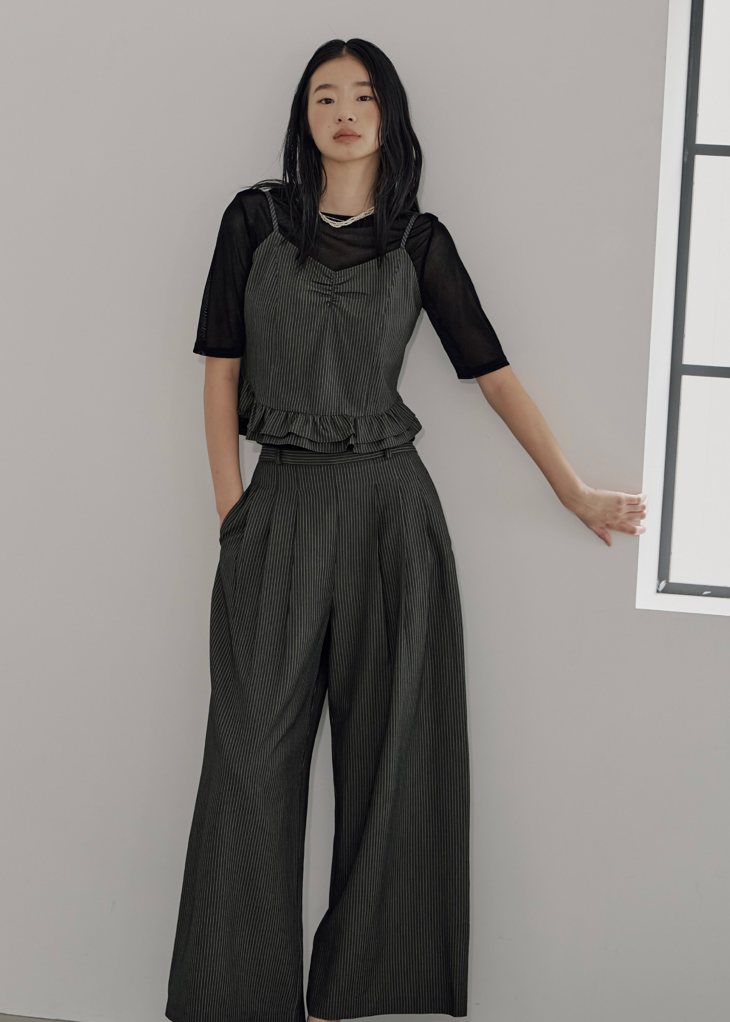 undulate gather frill stripe cami