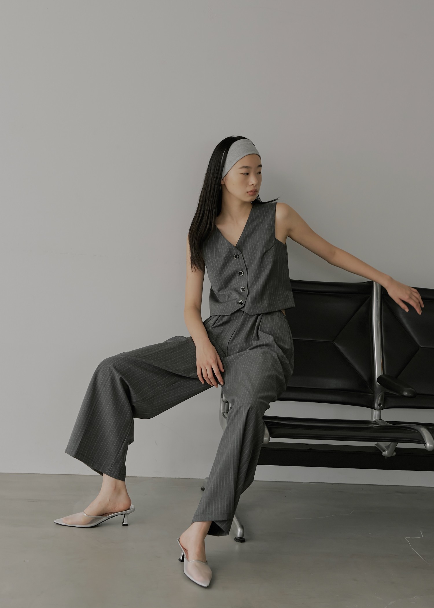 stripe angular design vest