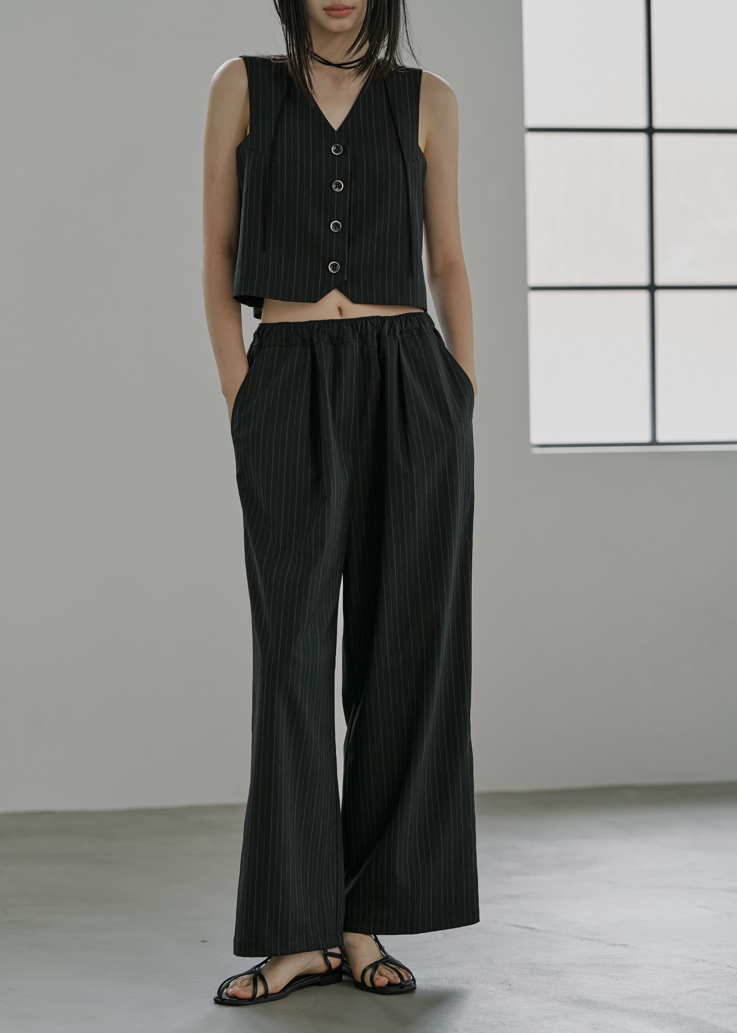 stripe angular design vest