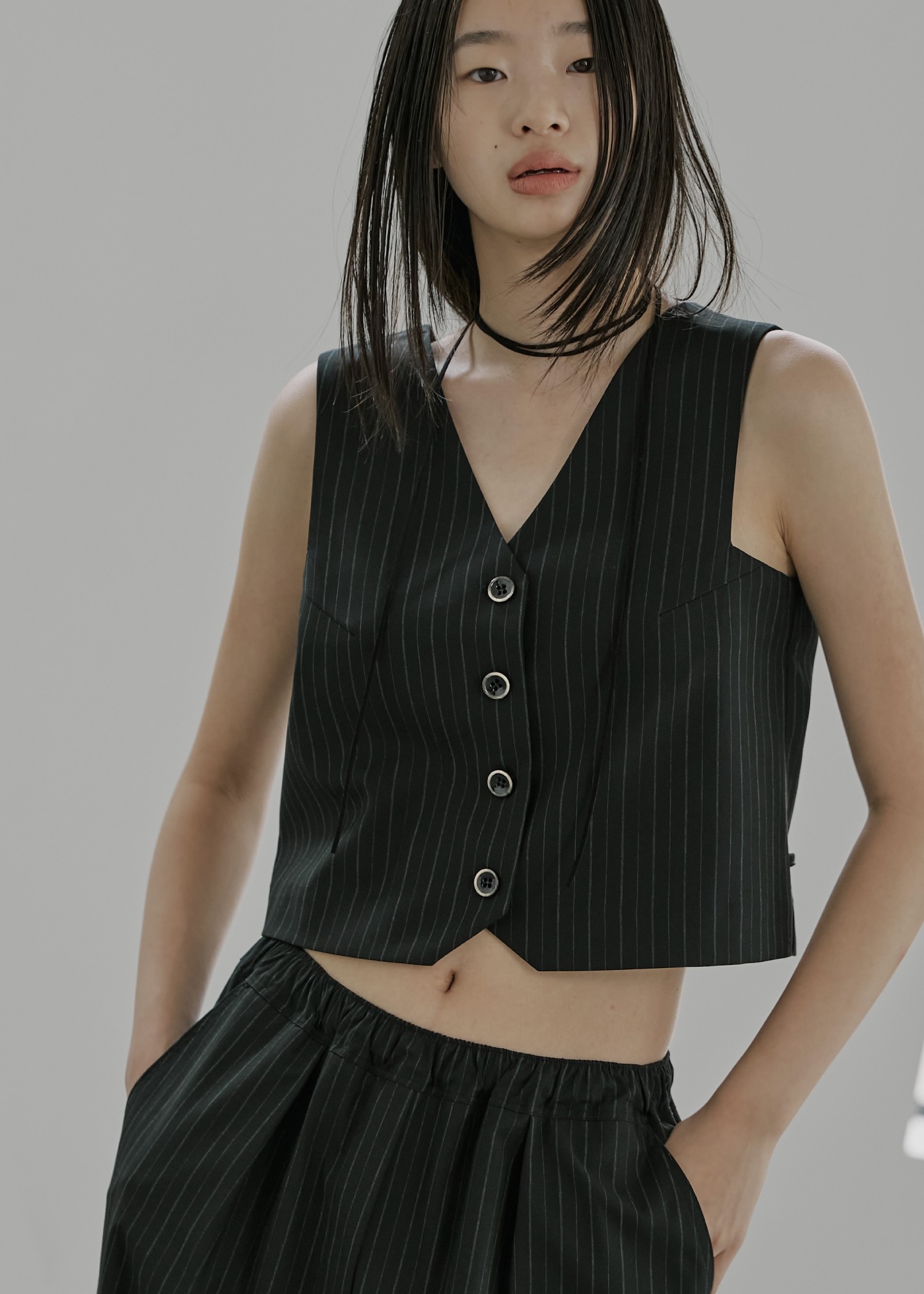 stripe angular design vest