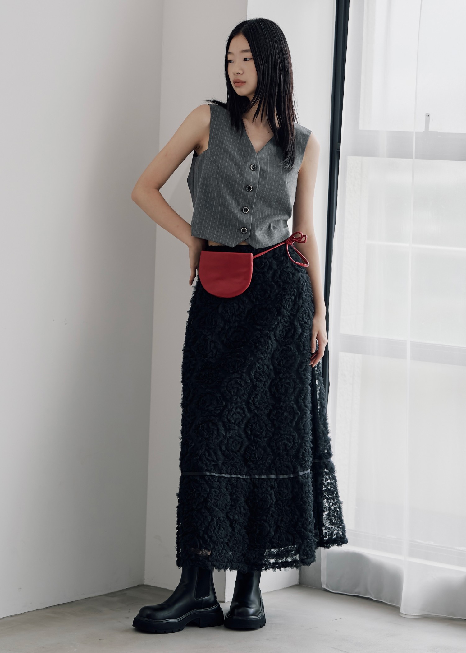 stripe angular design vest