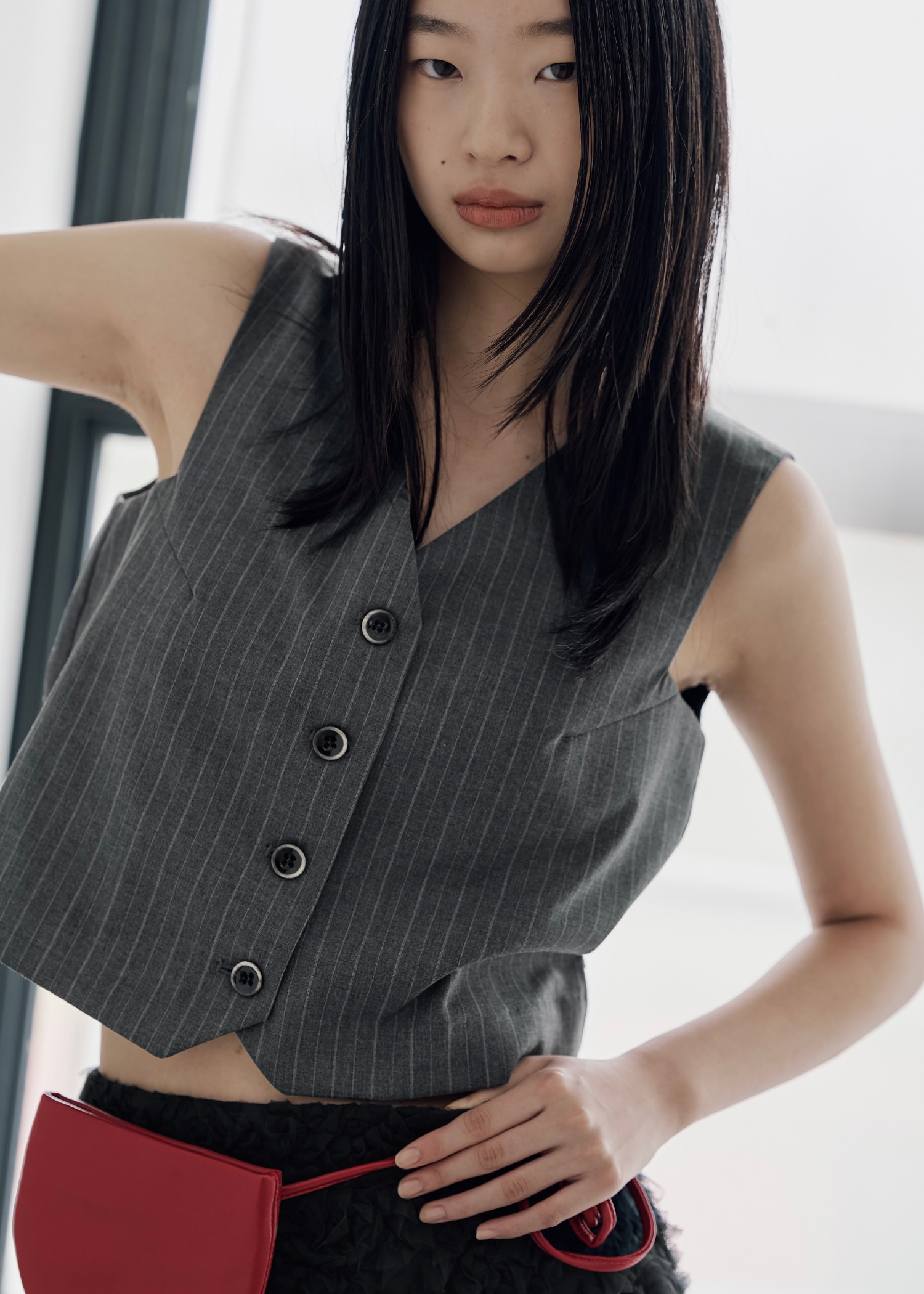 stripe angular design vest