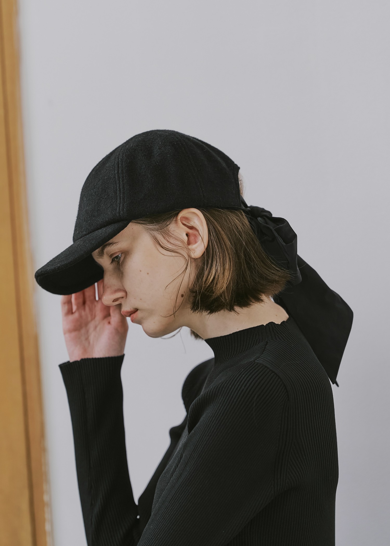 wool touch back ribbon casquette cap