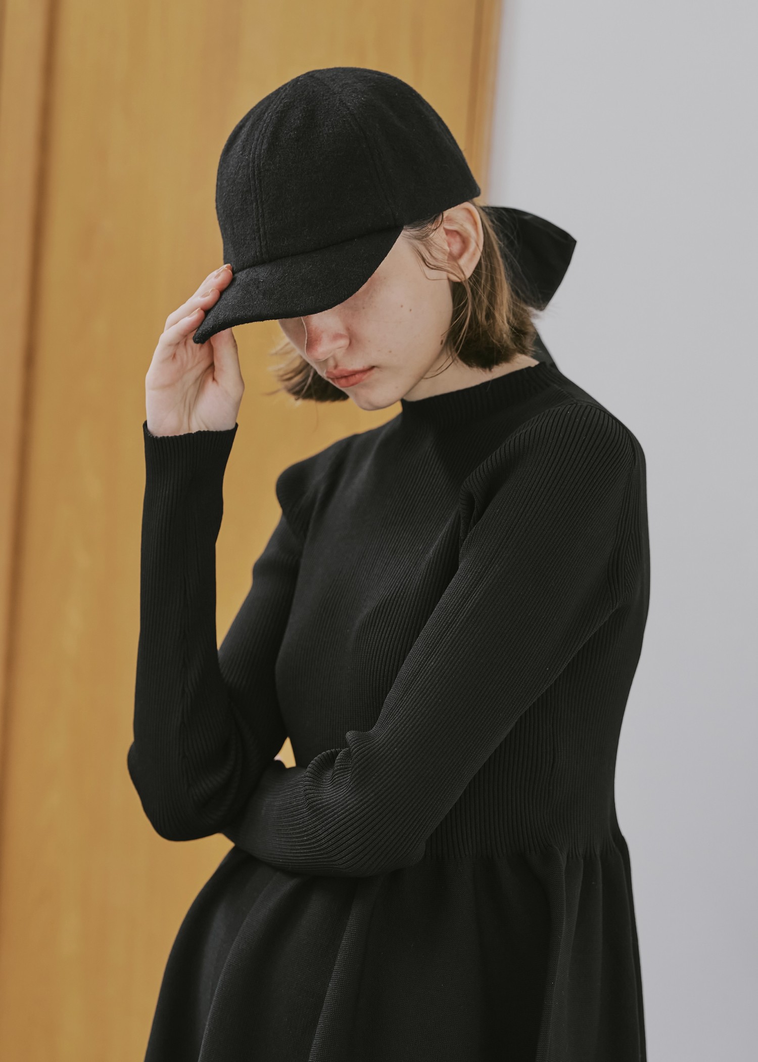 wool touch back ribbon casquette cap