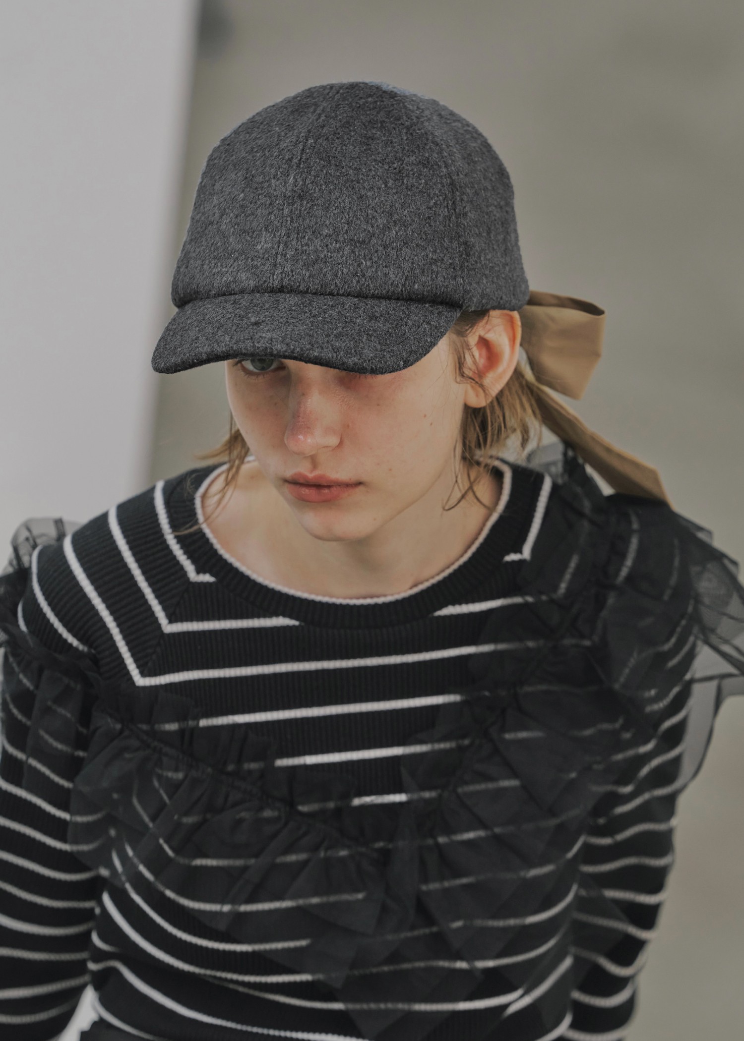 wool touch back ribbon casquette cap
