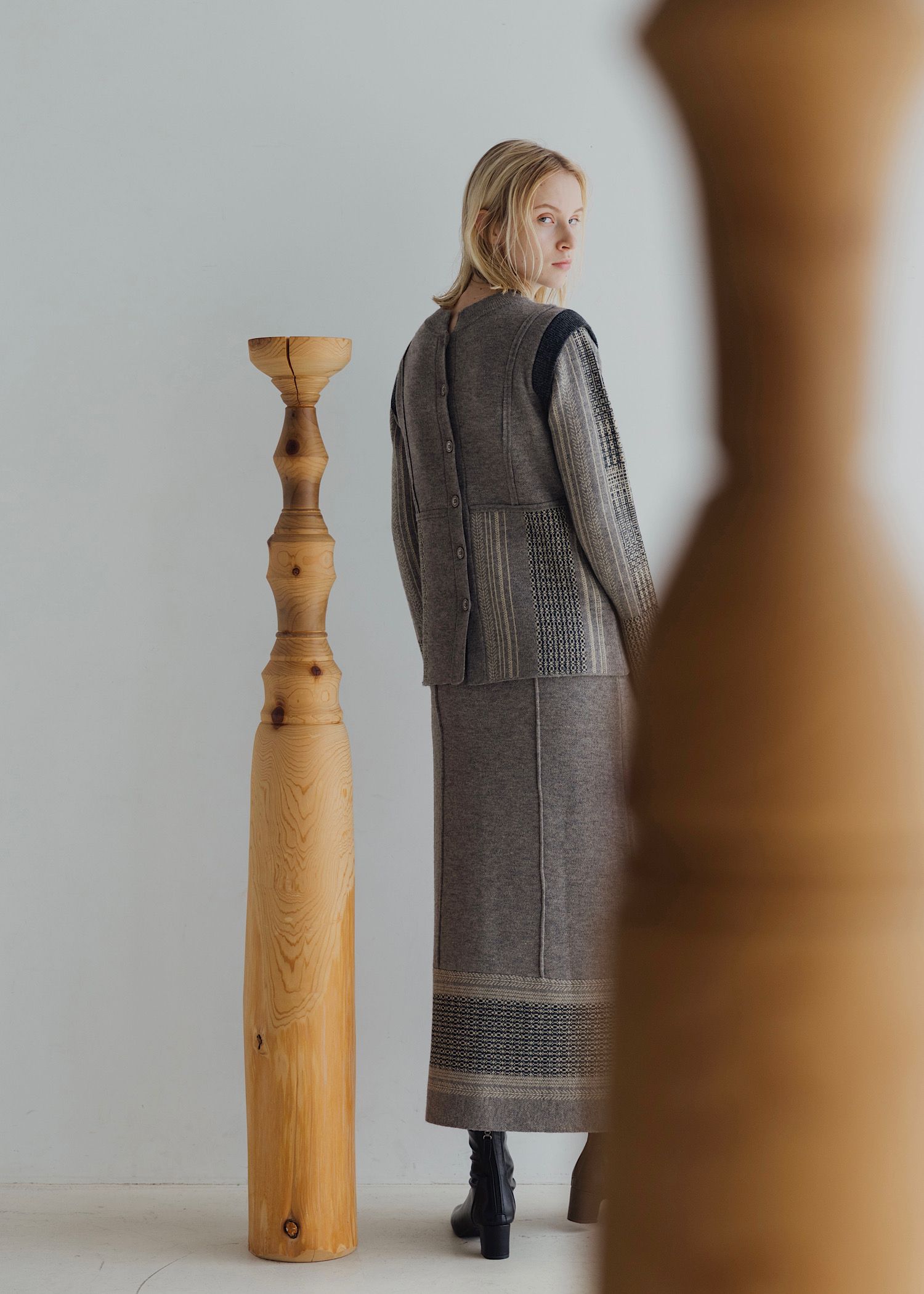 jacquard weave placement peplum knit