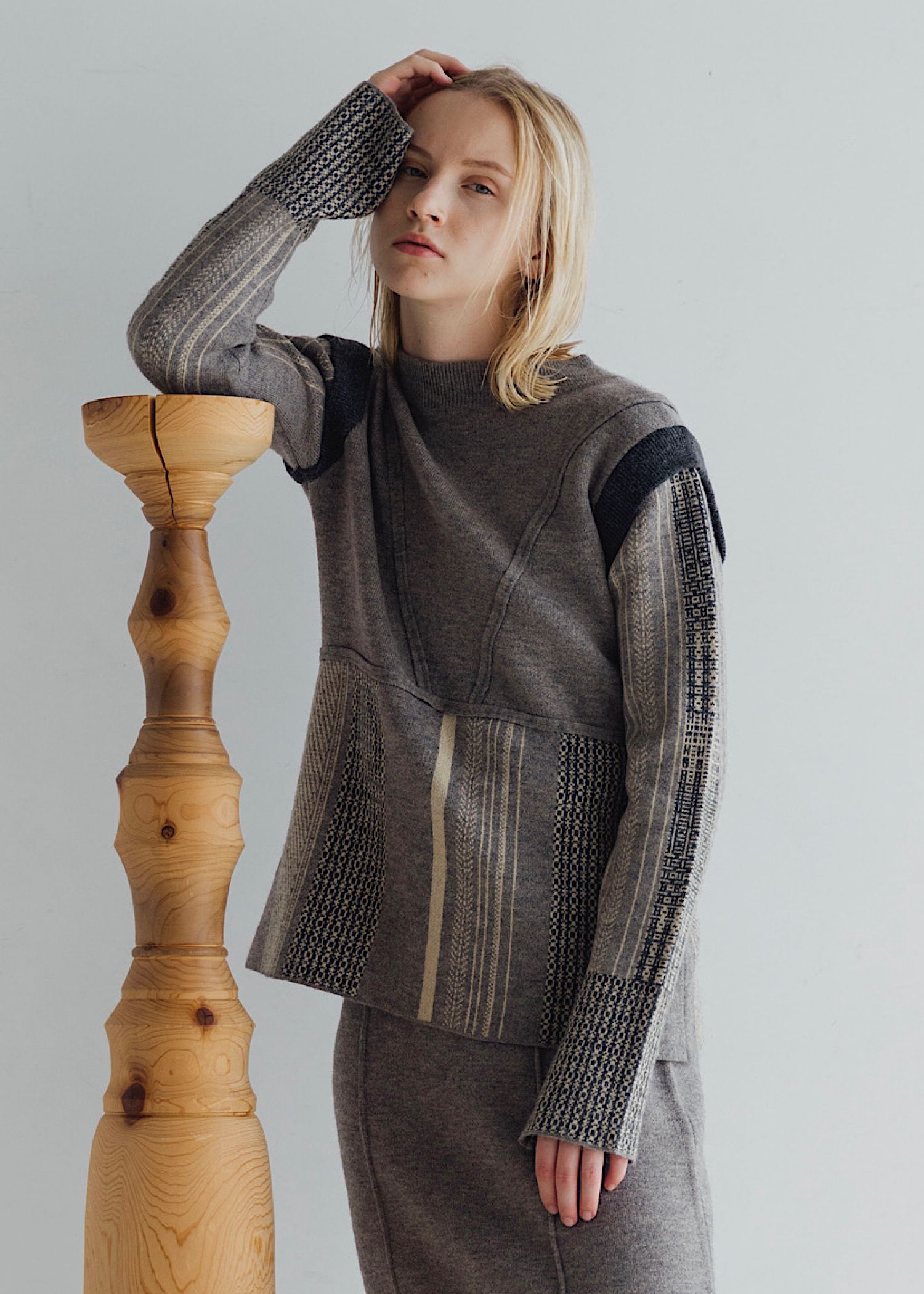 jacquard weave placement peplum knit