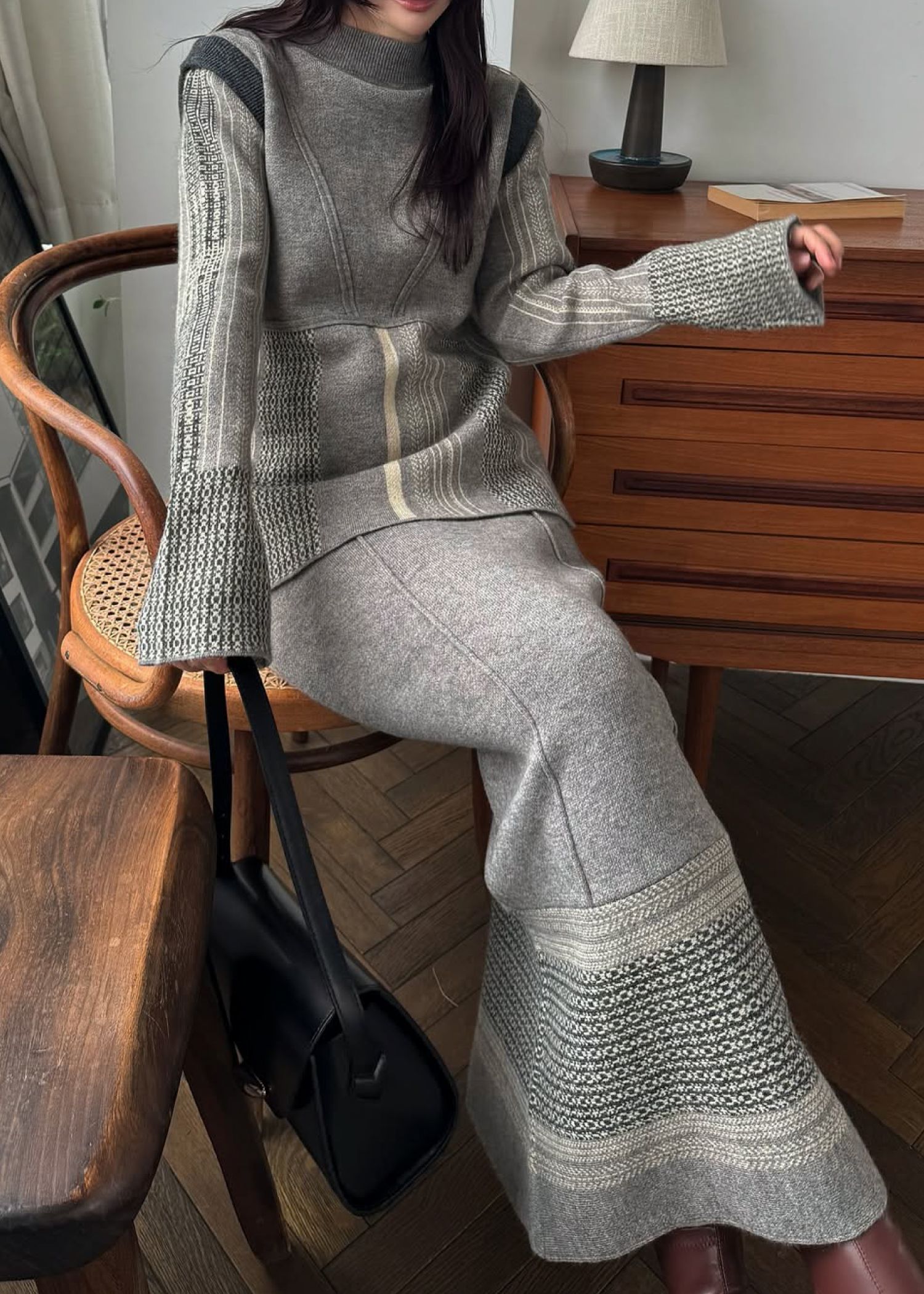 jacquard weave placement peplum knit