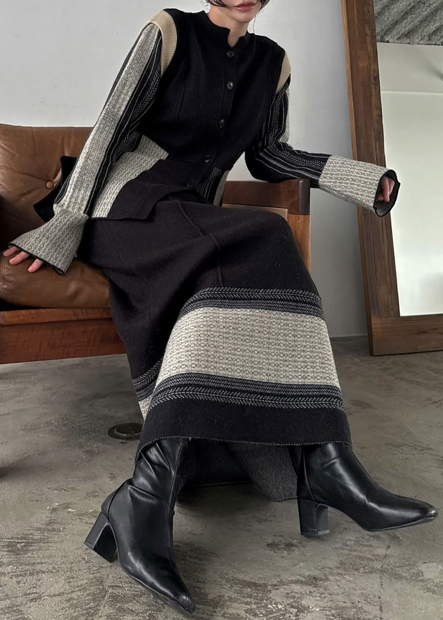 jacquard weave placement peplum knit