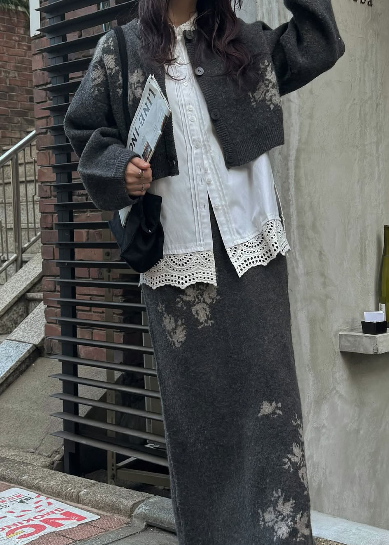 cropped flower jacquard knit cardigan