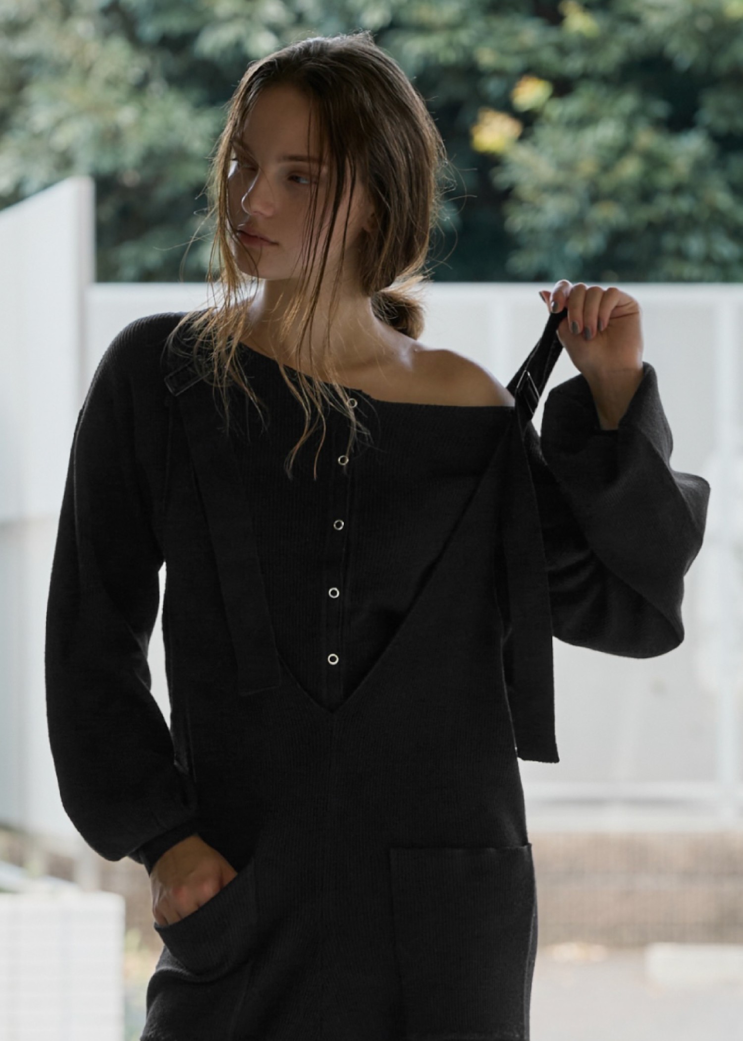 volume sleeve boatneck simple cardigan