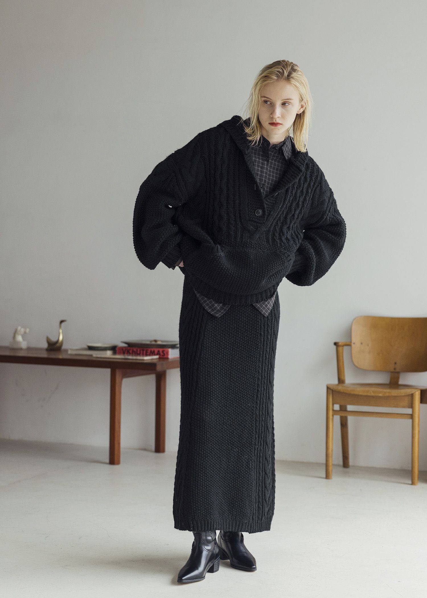 skipper hoodie cable muff pocket knit