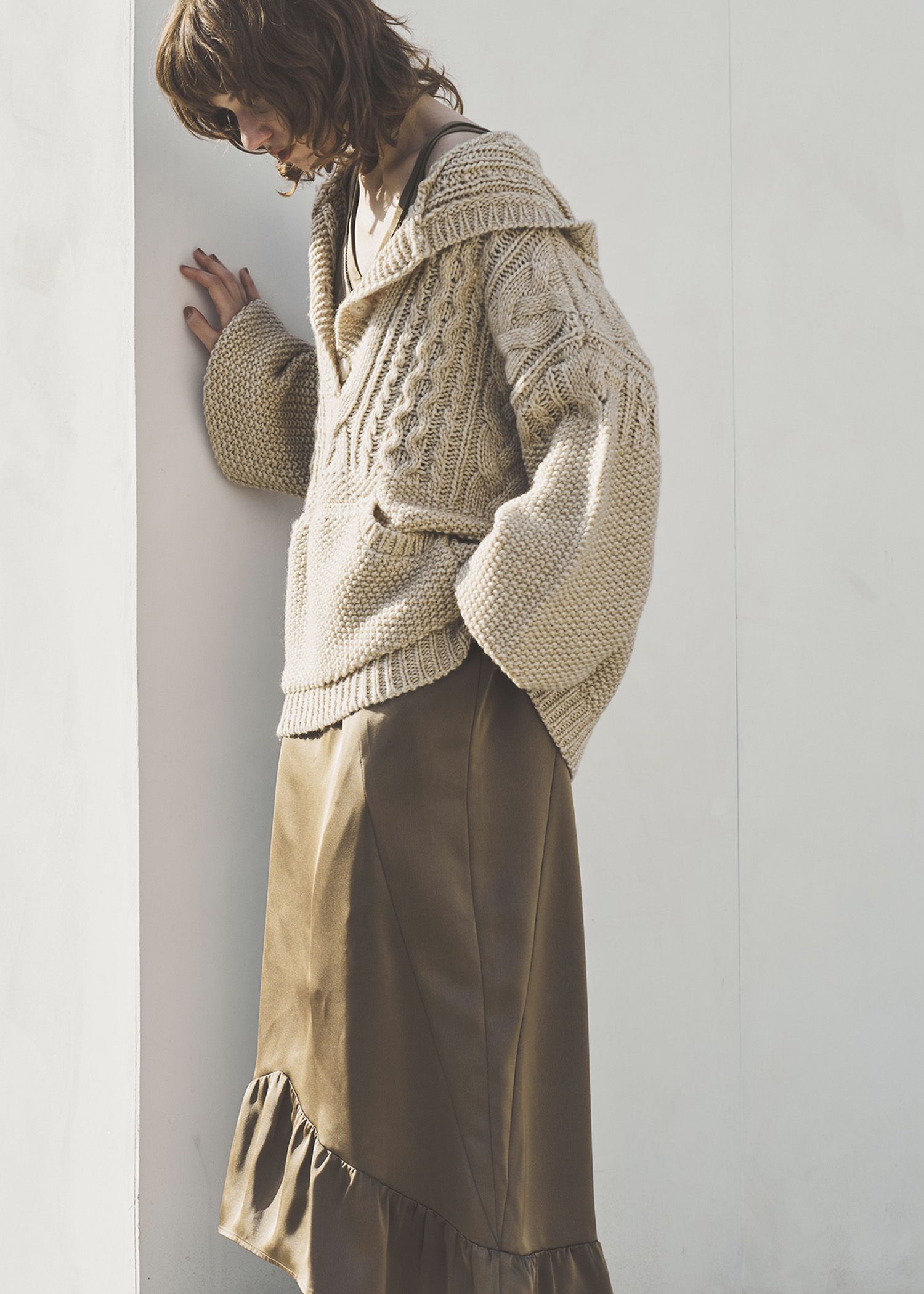 skipper hoodie cable muff pocket knit