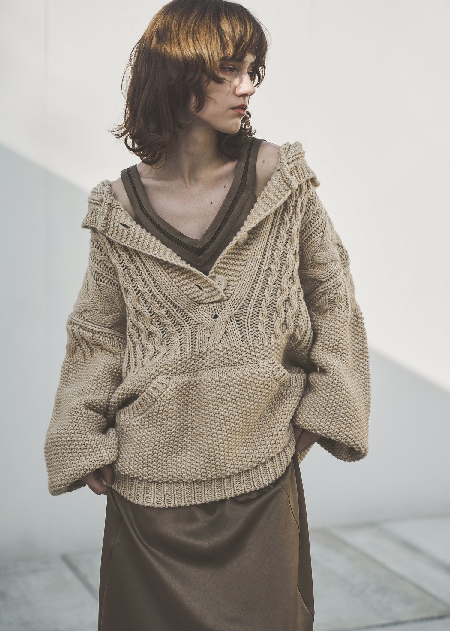 skipper hoodie cable muff pocket knit