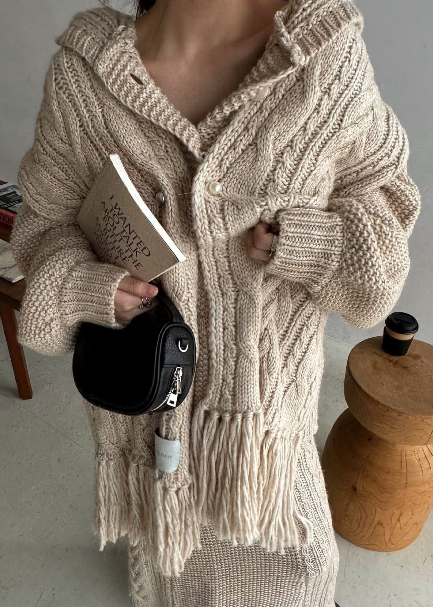 skipper hoodie cable muff pocket knit