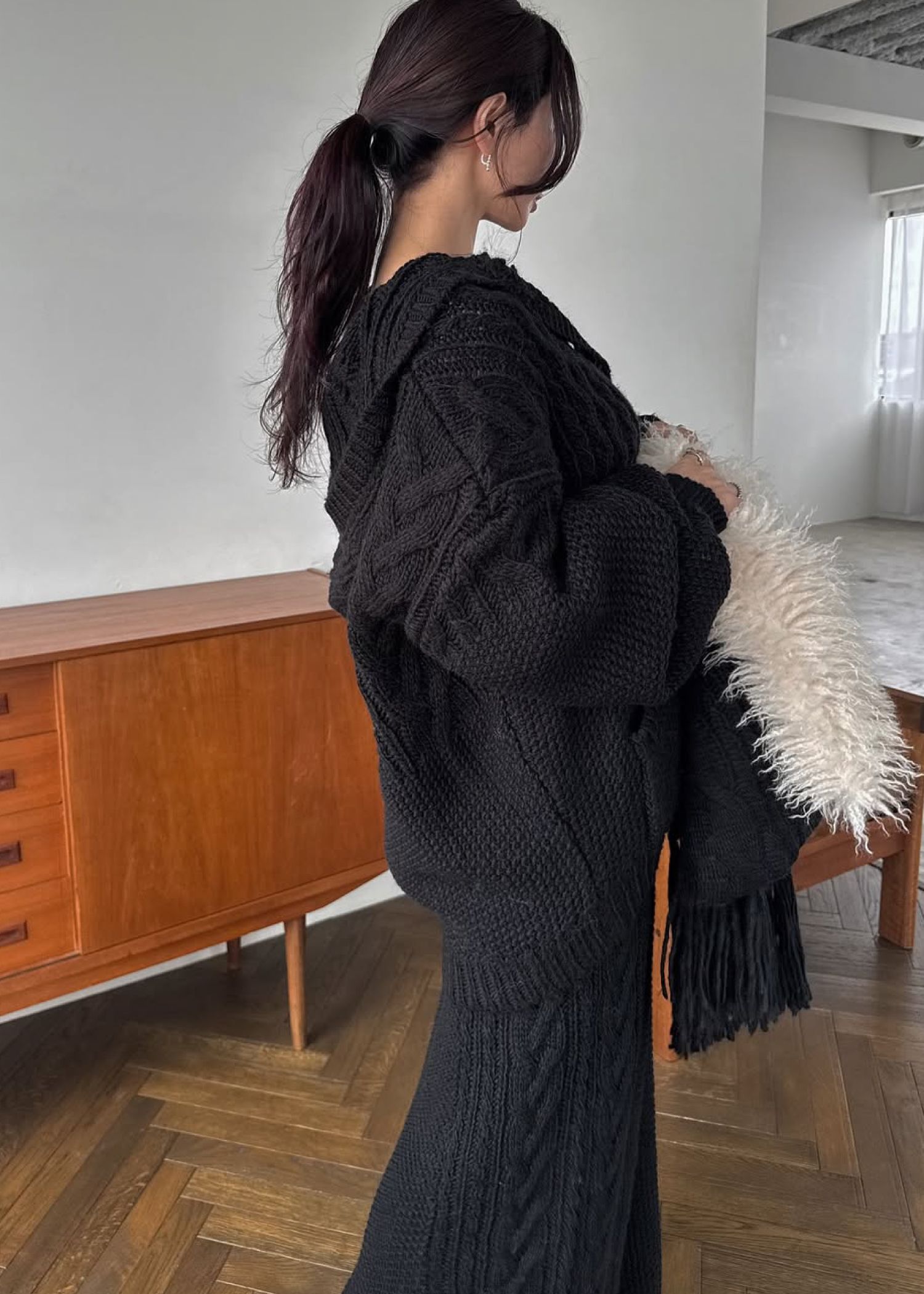 skipper hoodie cable muff pocket knit