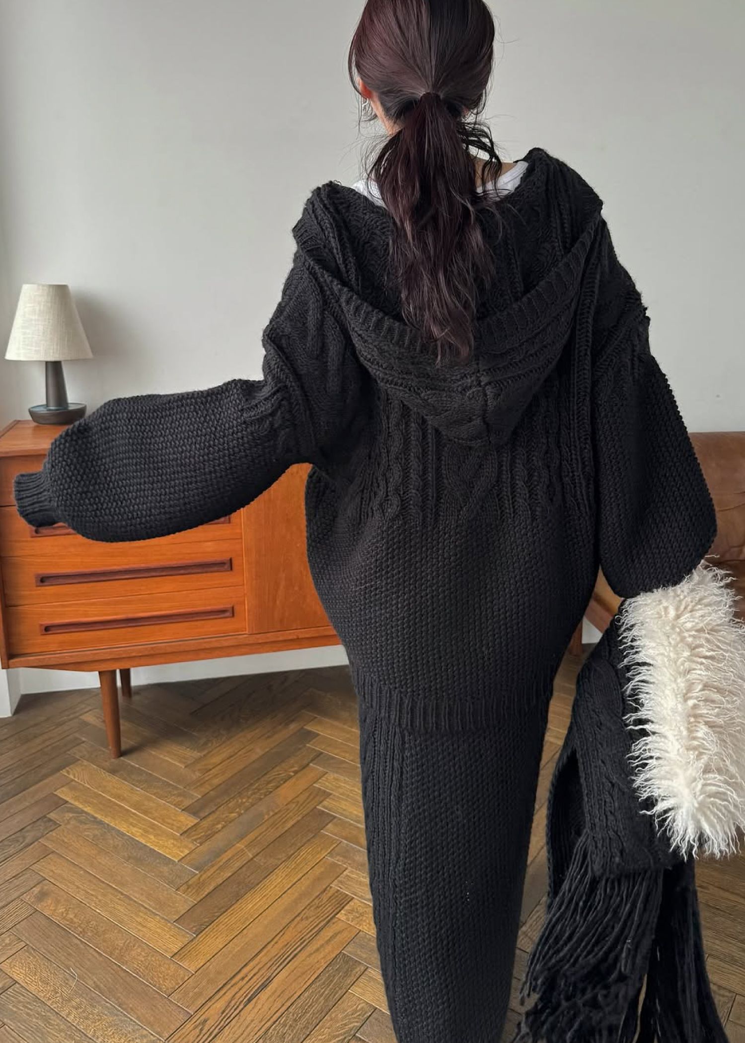 skipper hoodie cable muff pocket knit