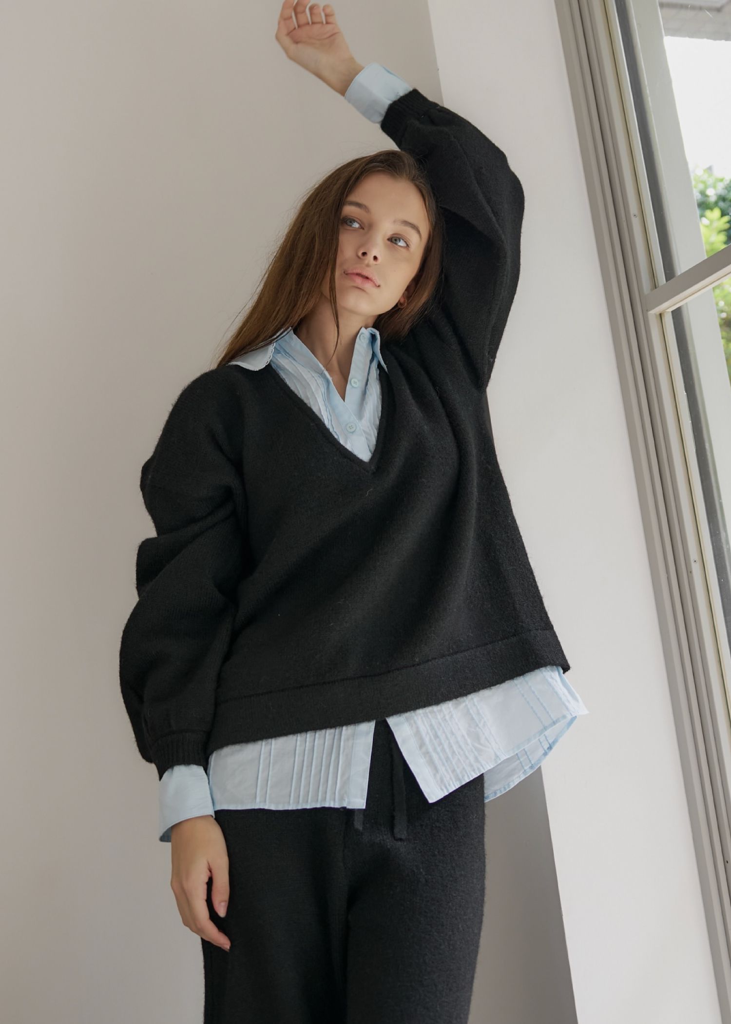 pin tuck shirt docking knit
