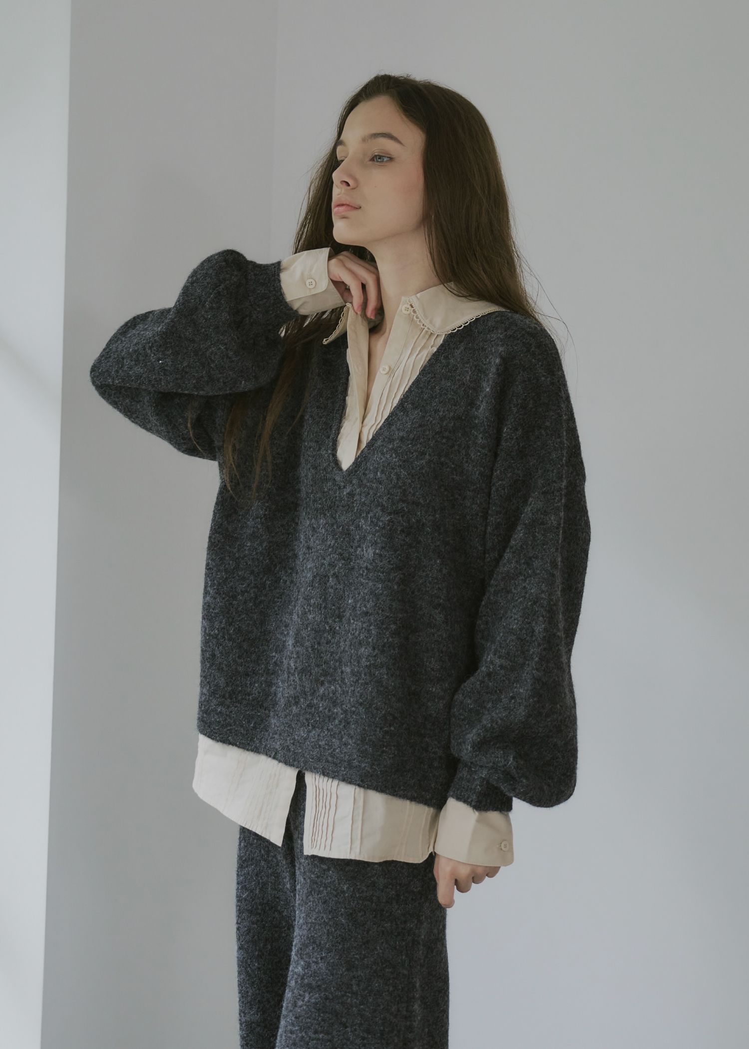 pin tuck shirt docking knit