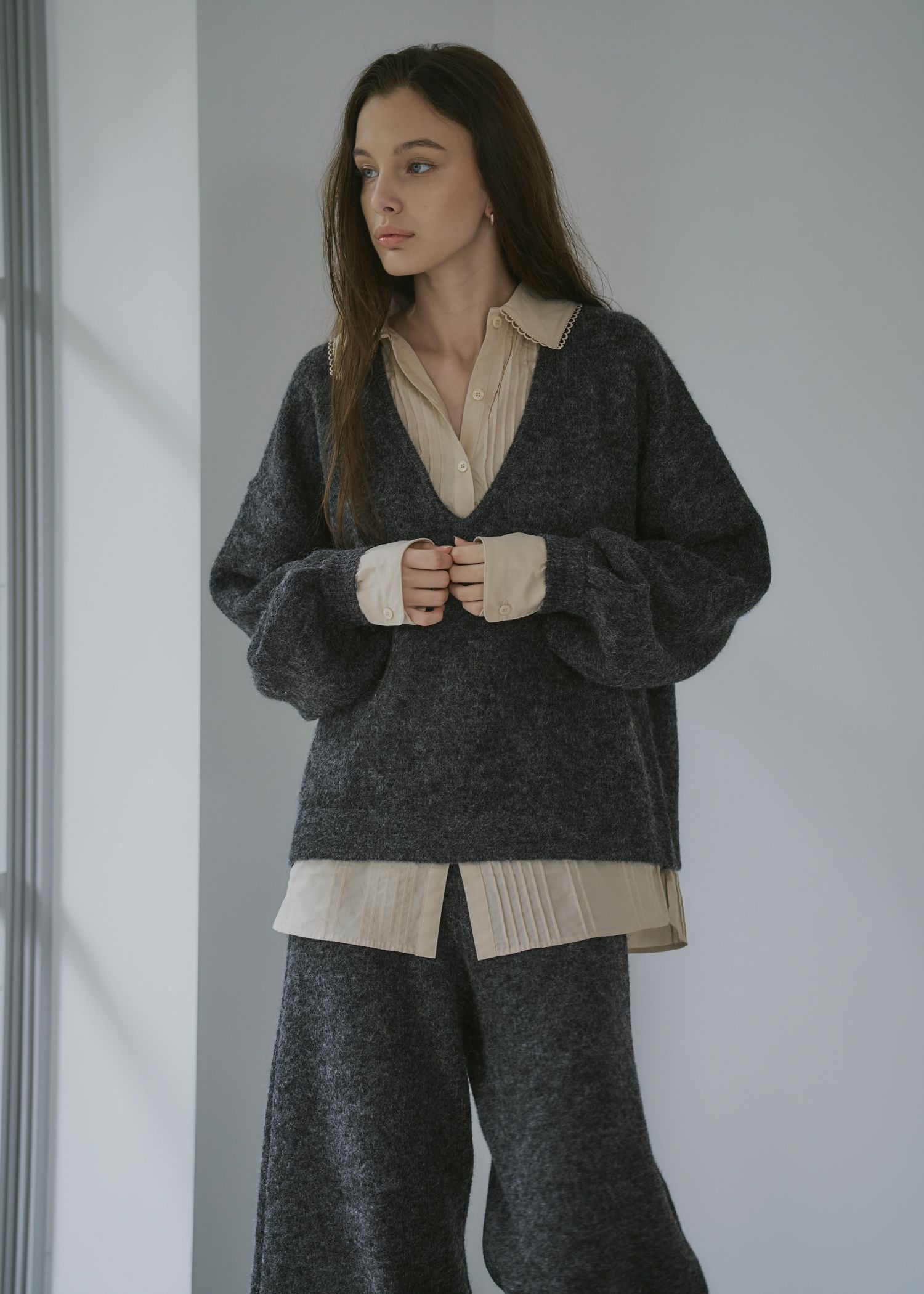 pin tuck shirt docking knit