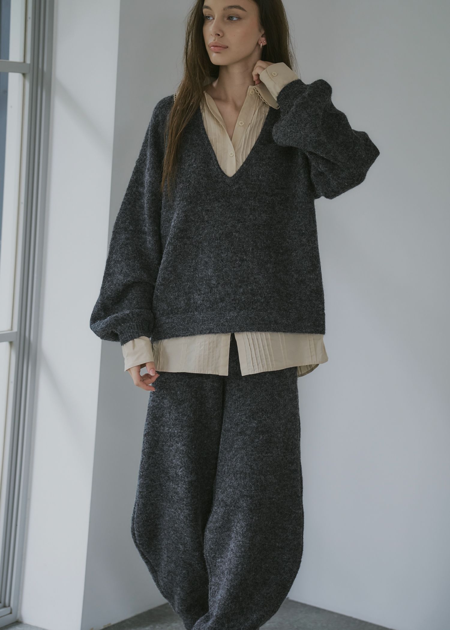 pin tuck shirt docking knit