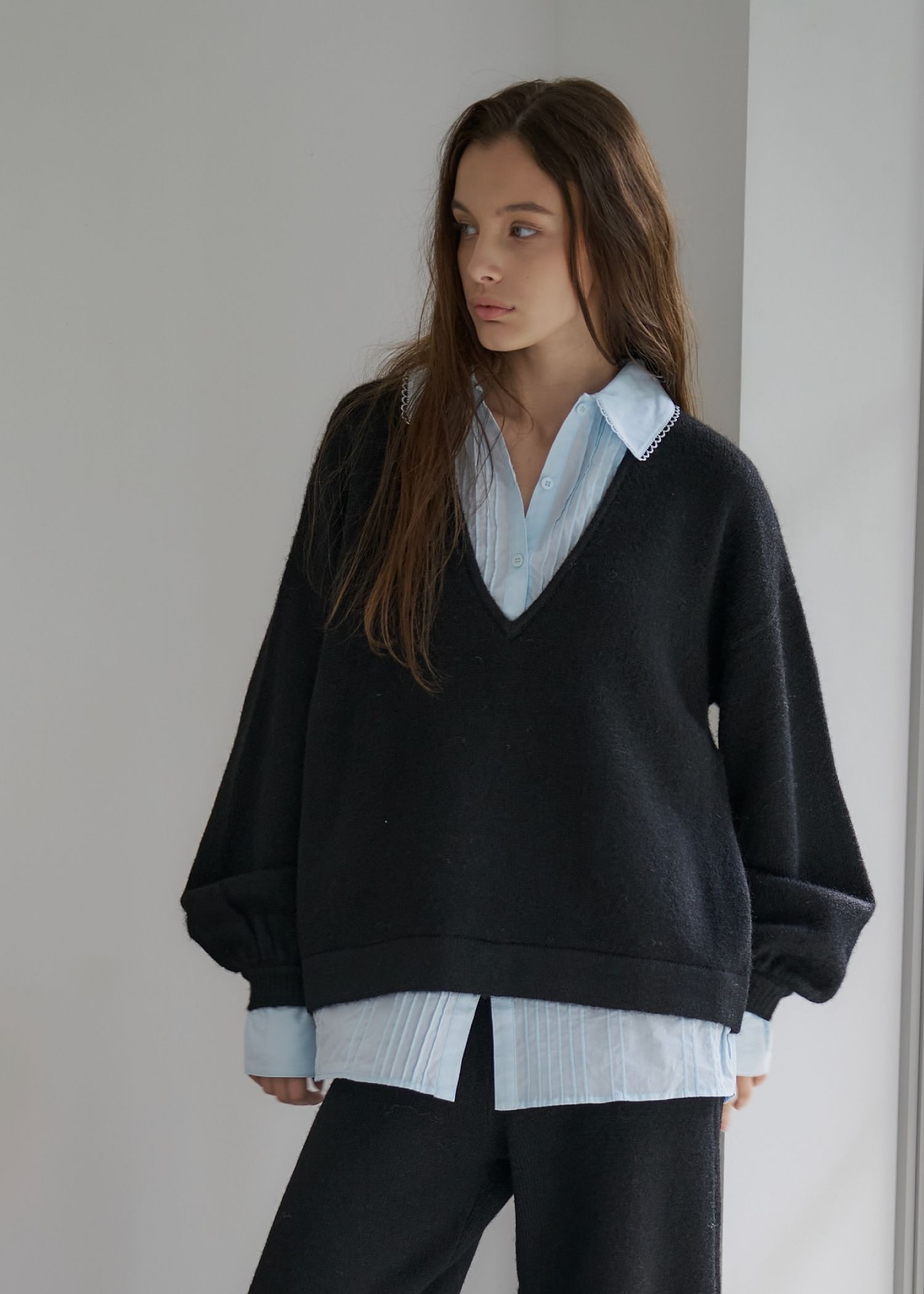 pin tuck shirt docking knit