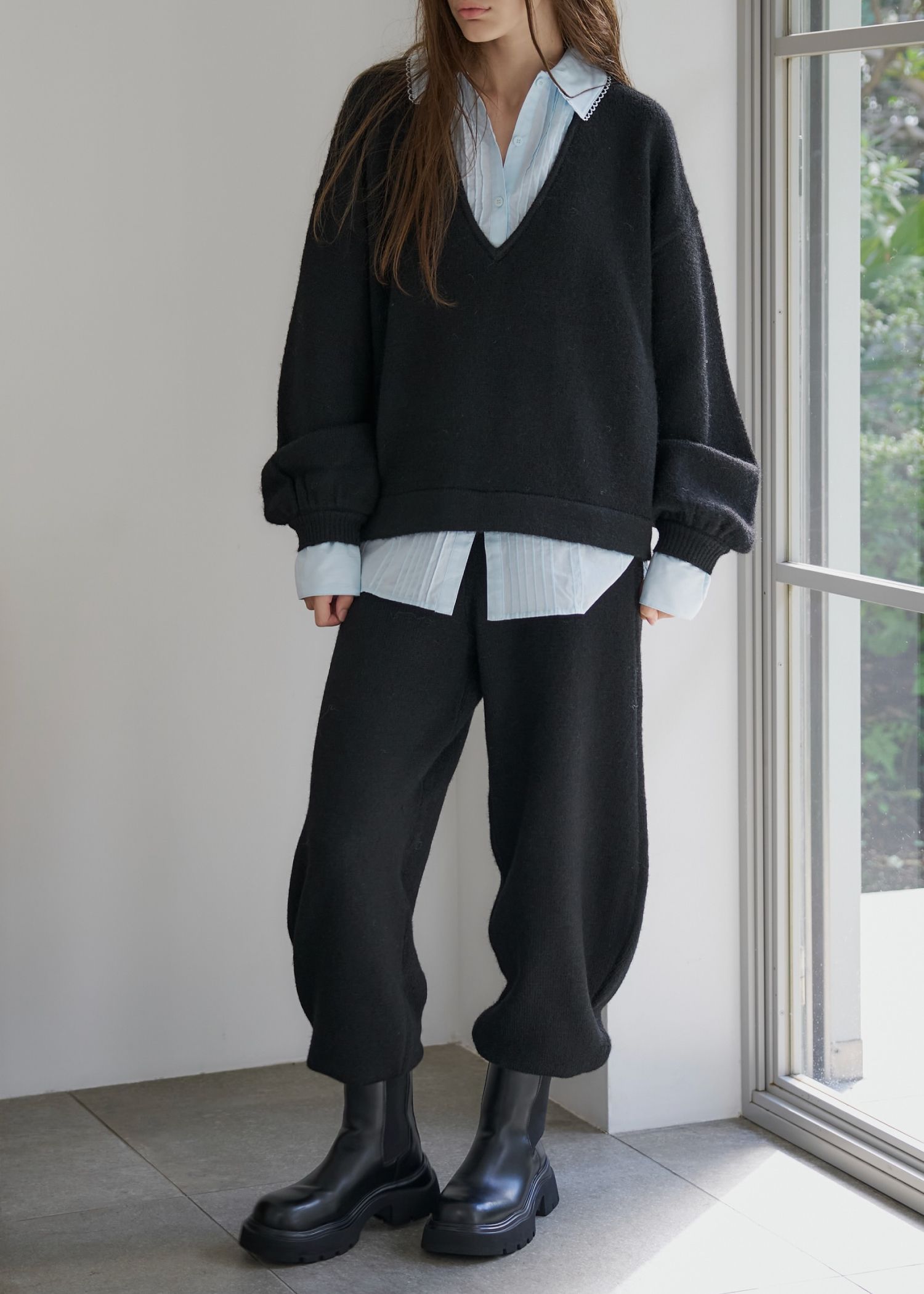 pin tuck shirt docking knit