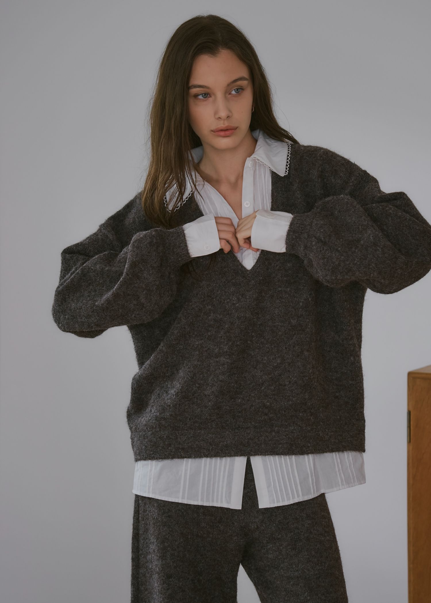 pin tuck shirt docking knit