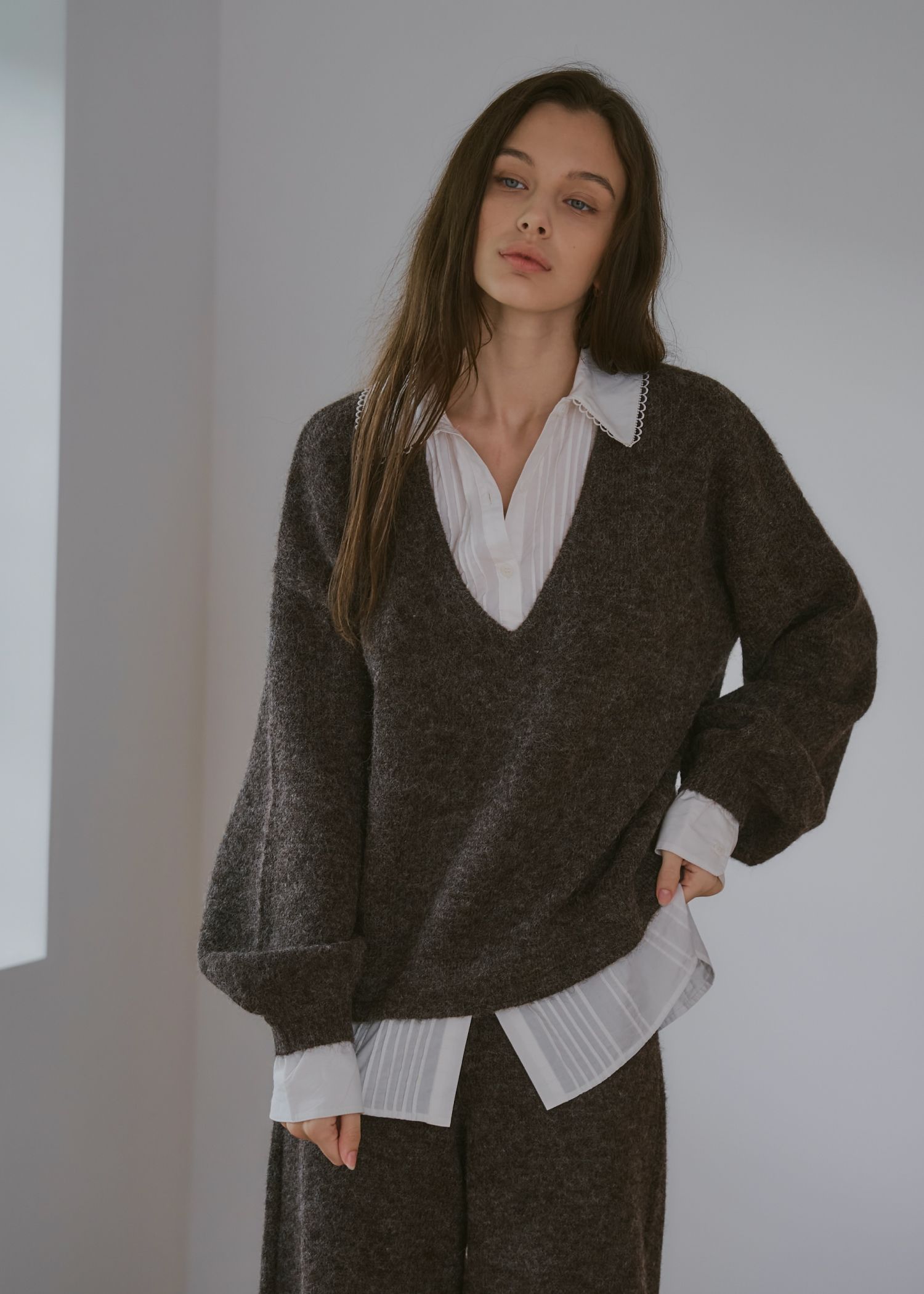 pin tuck shirt docking knit