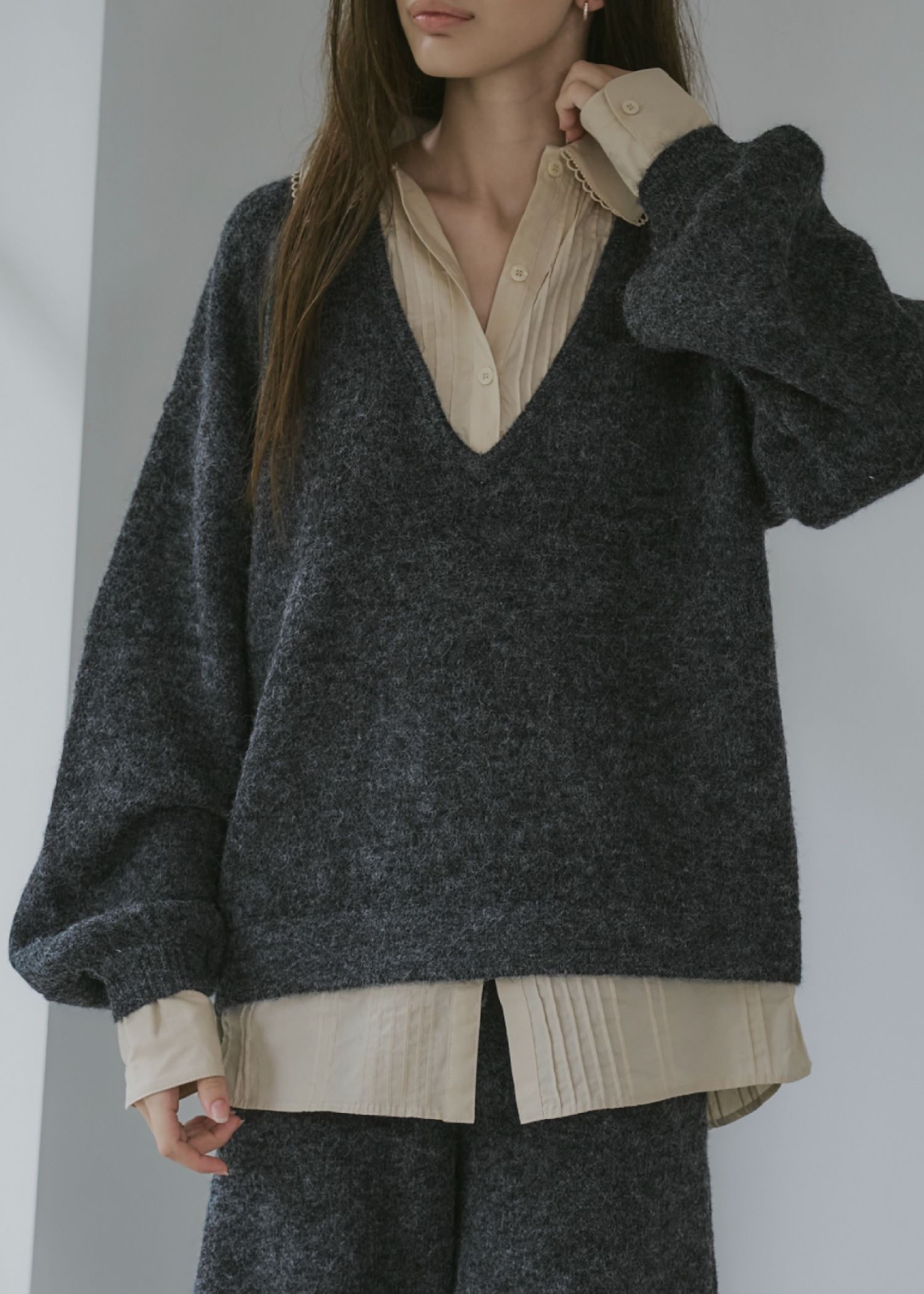 pin tuck shirt docking knit