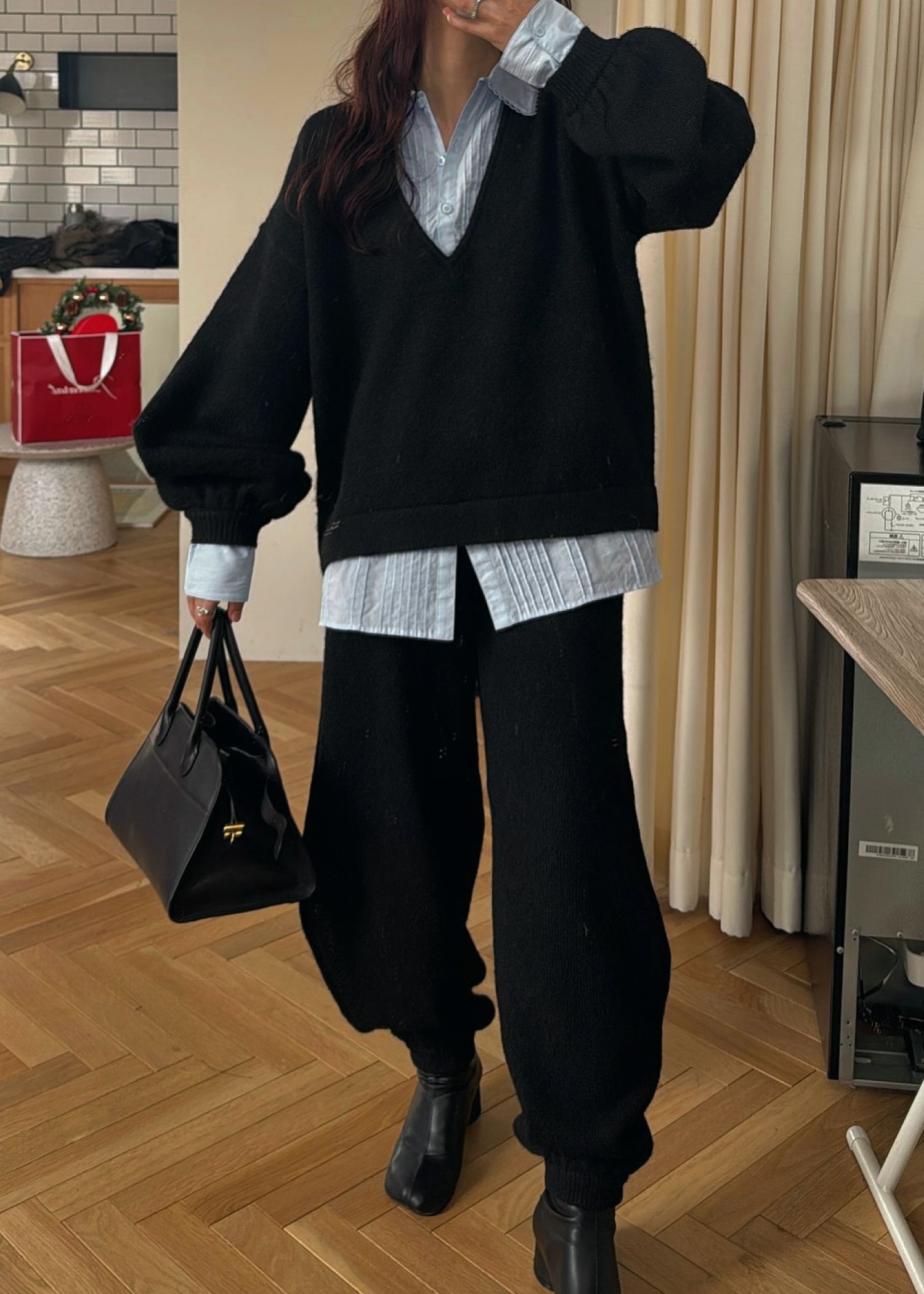 pin tuck shirt docking knit