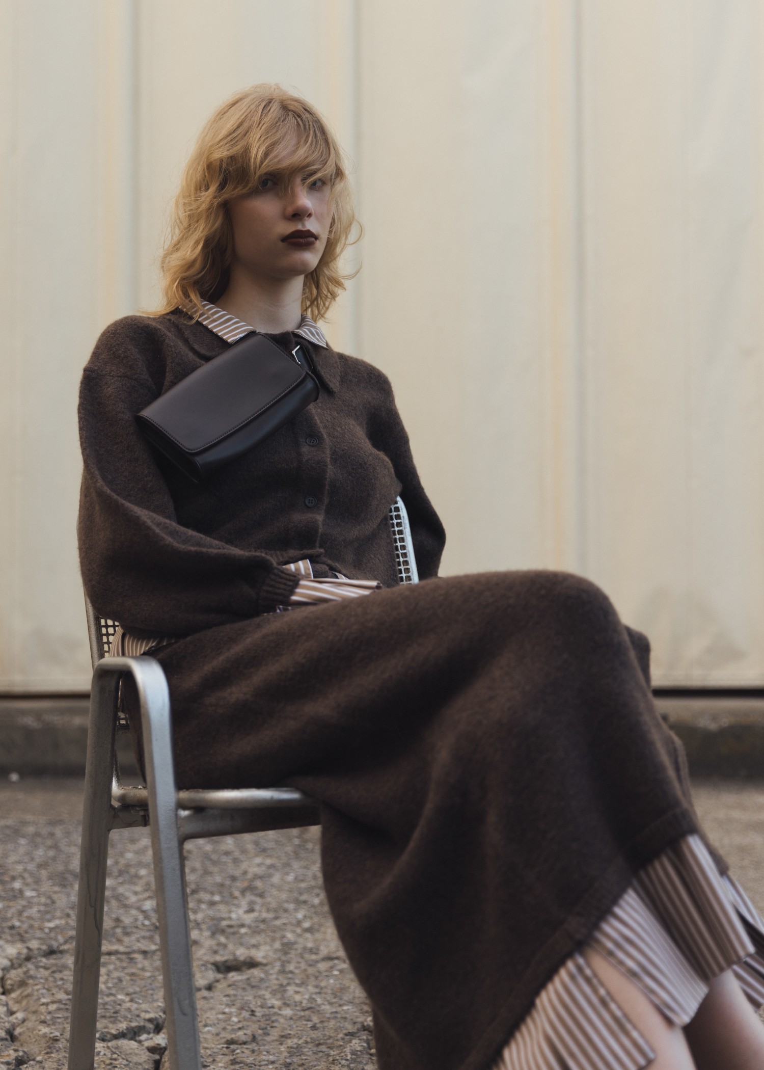 shirt docking pleats frill cuffs knit CD