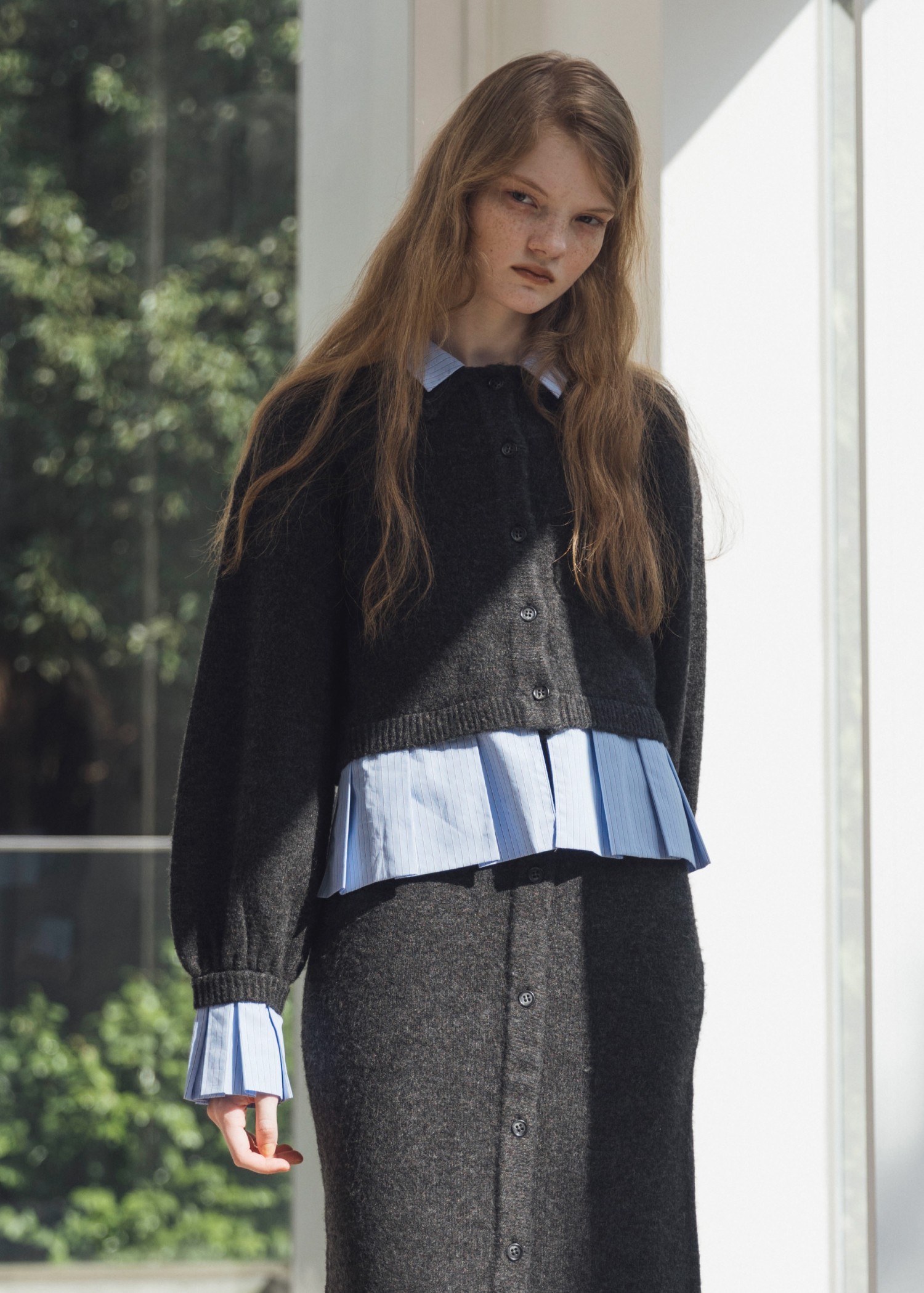 shirt docking pleats frill cuffs knit CD