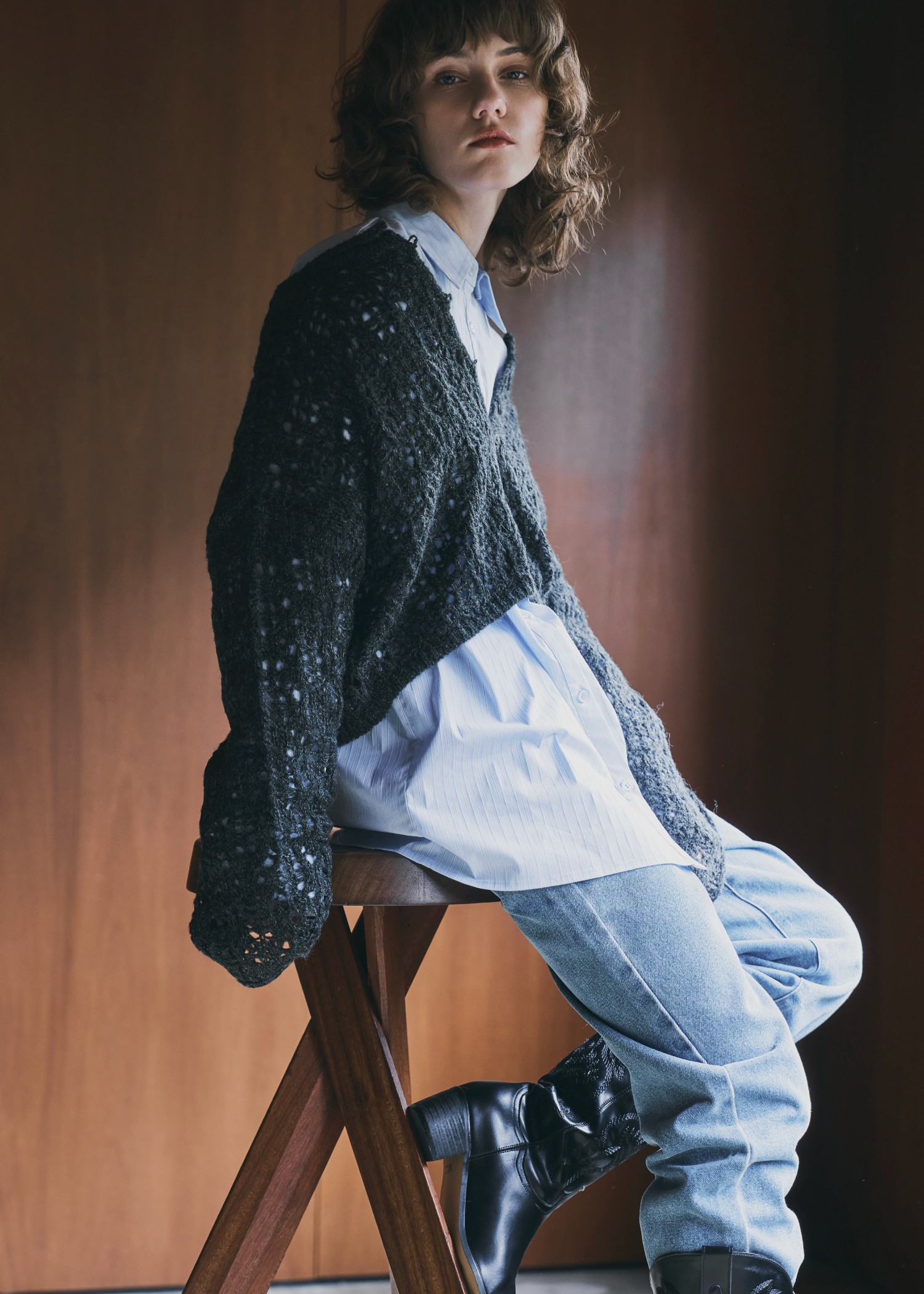 openwork knit short cardigan