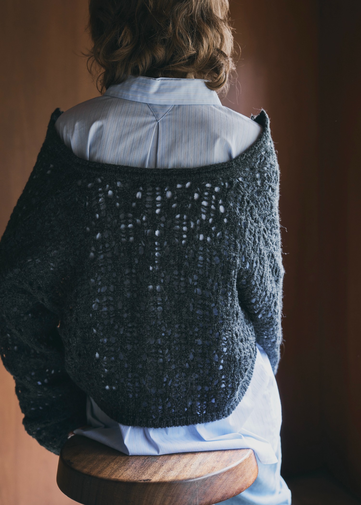 openwork knit short cardigan