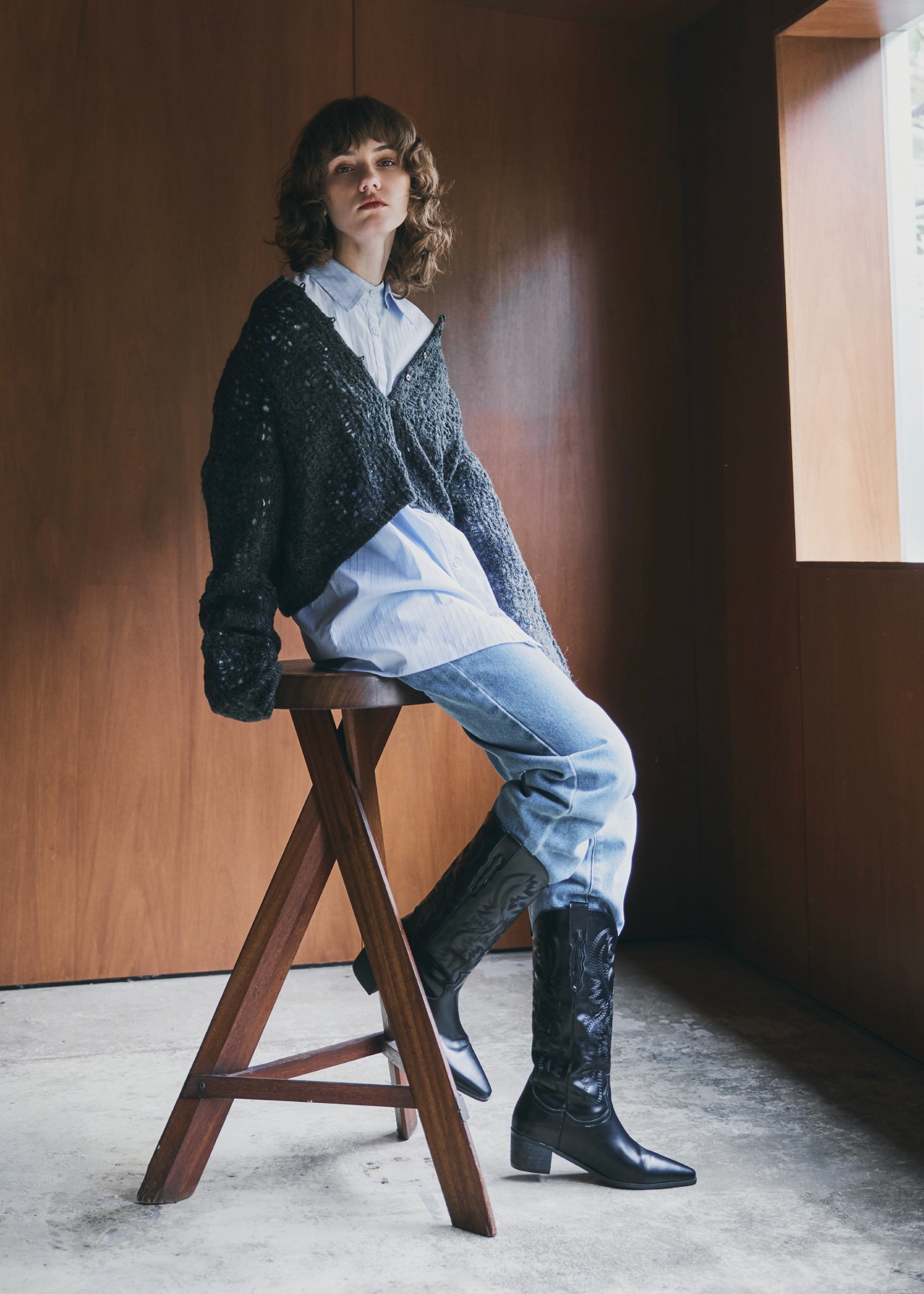 openwork knit short cardigan