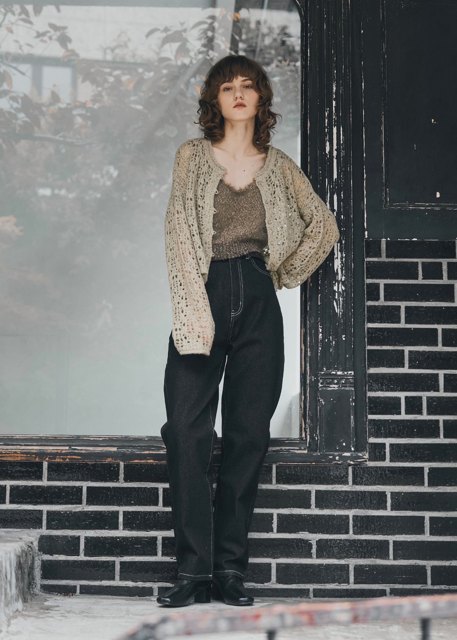 openwork knit short cardigan