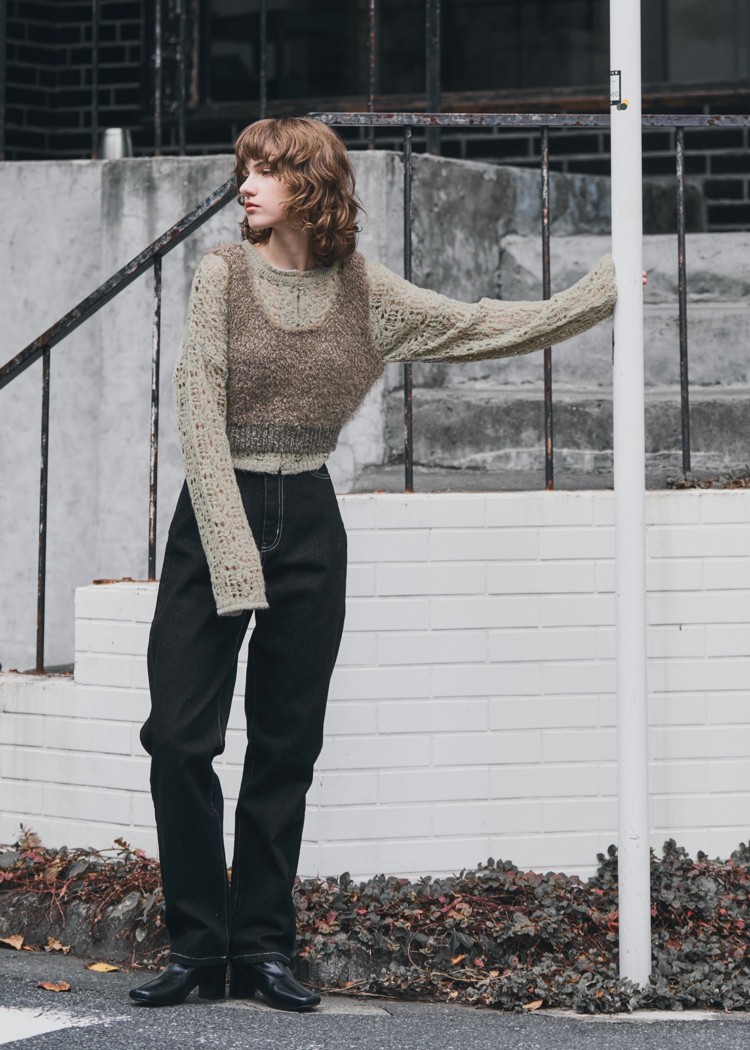 openwork knit short cardigan