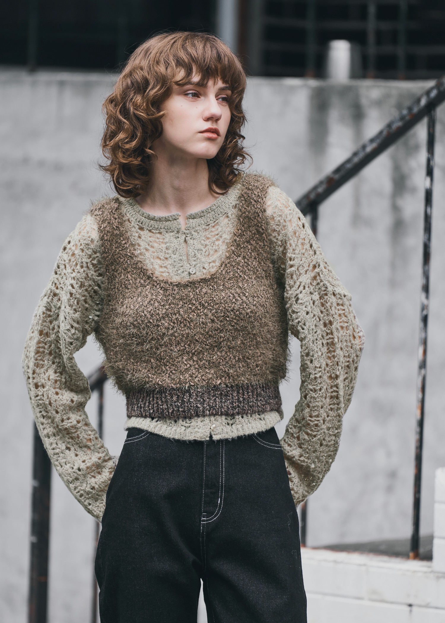 openwork knit short cardigan