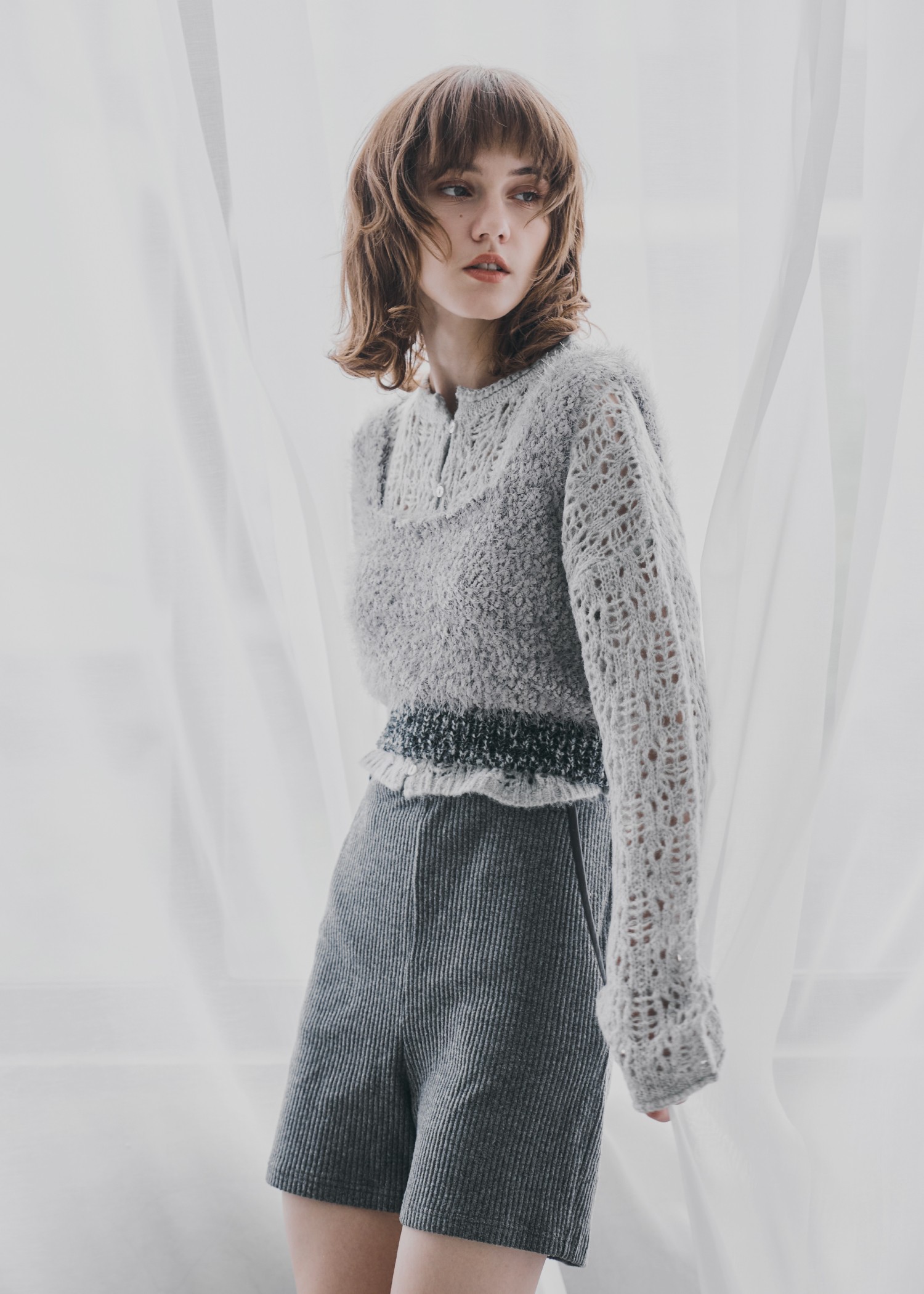 openwork knit short cardigan