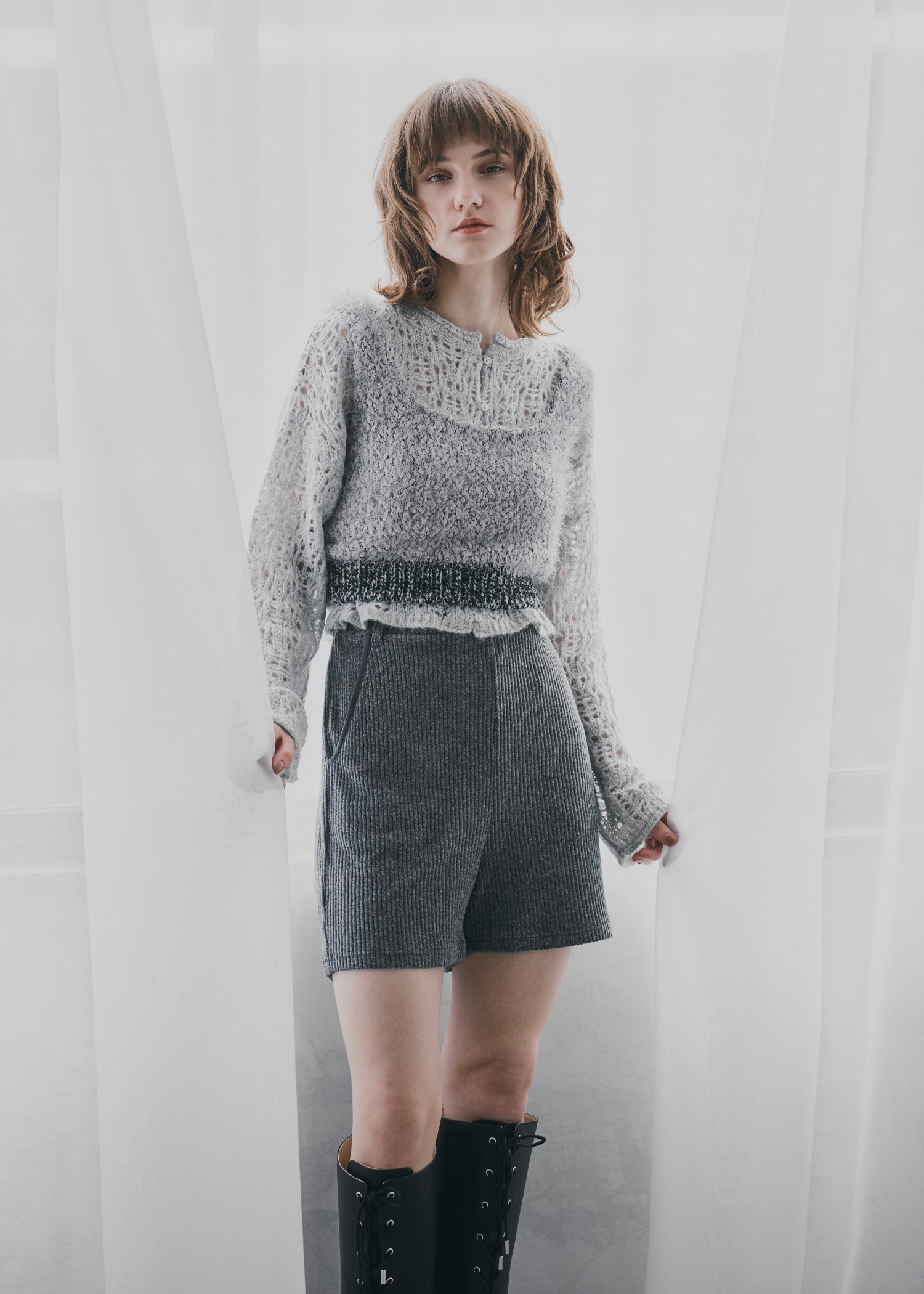 openwork knit short cardigan