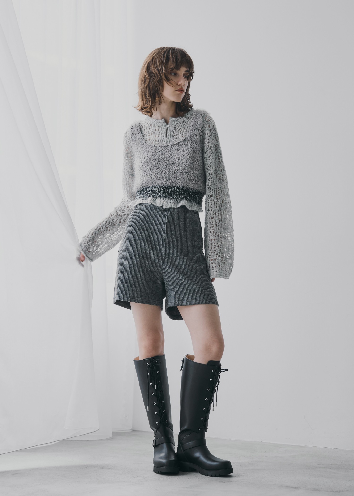 openwork knit short cardigan