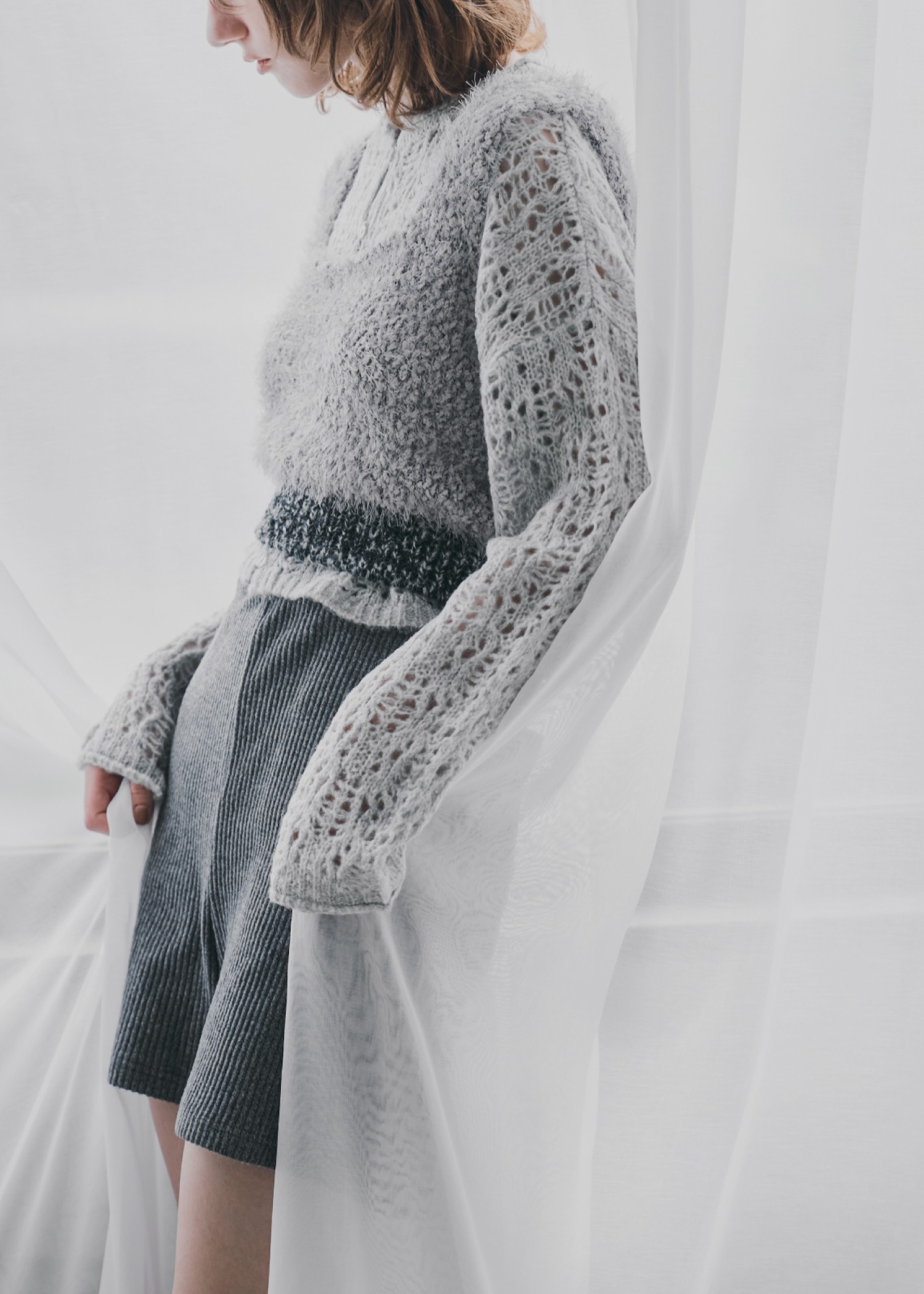 openwork knit short cardigan