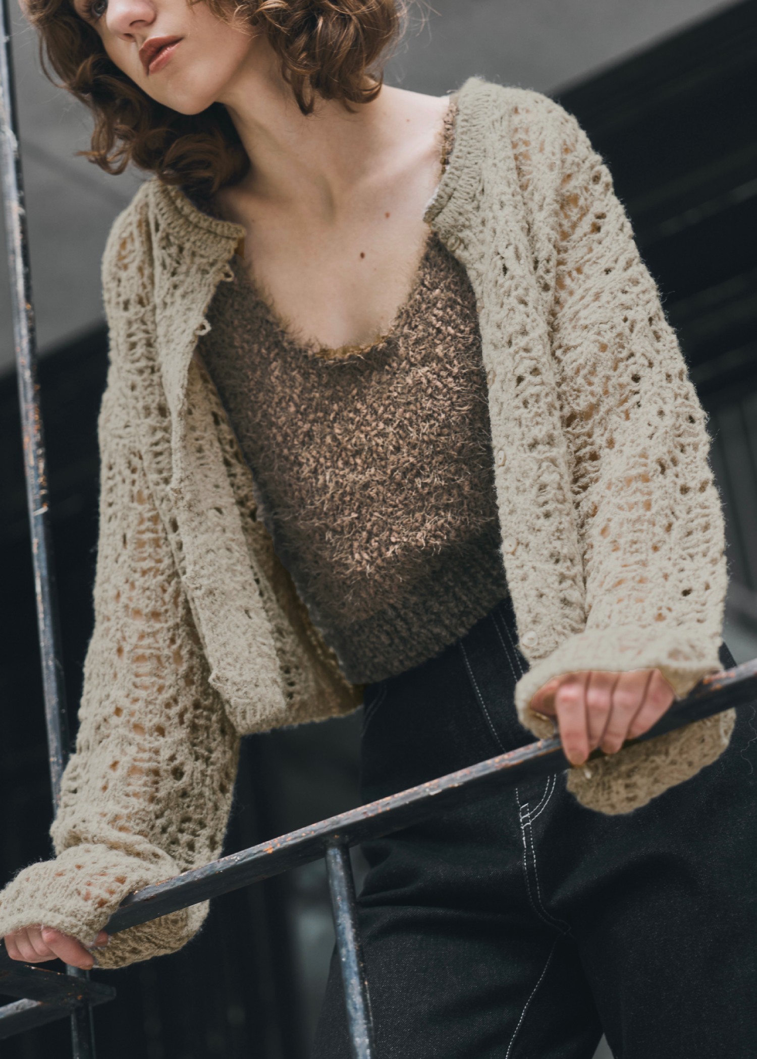 openwork knit short cardigan