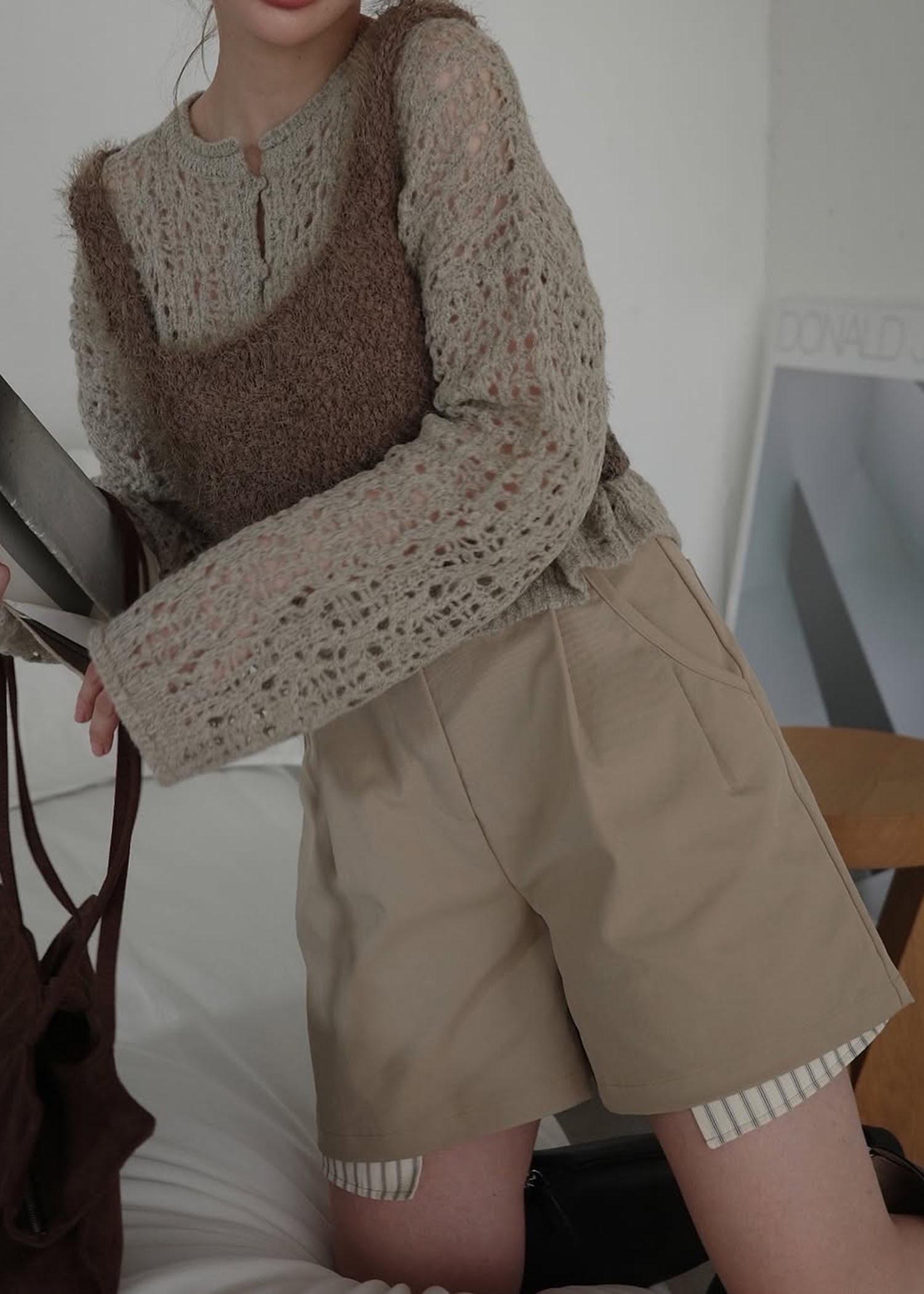 openwork knit short cardigan