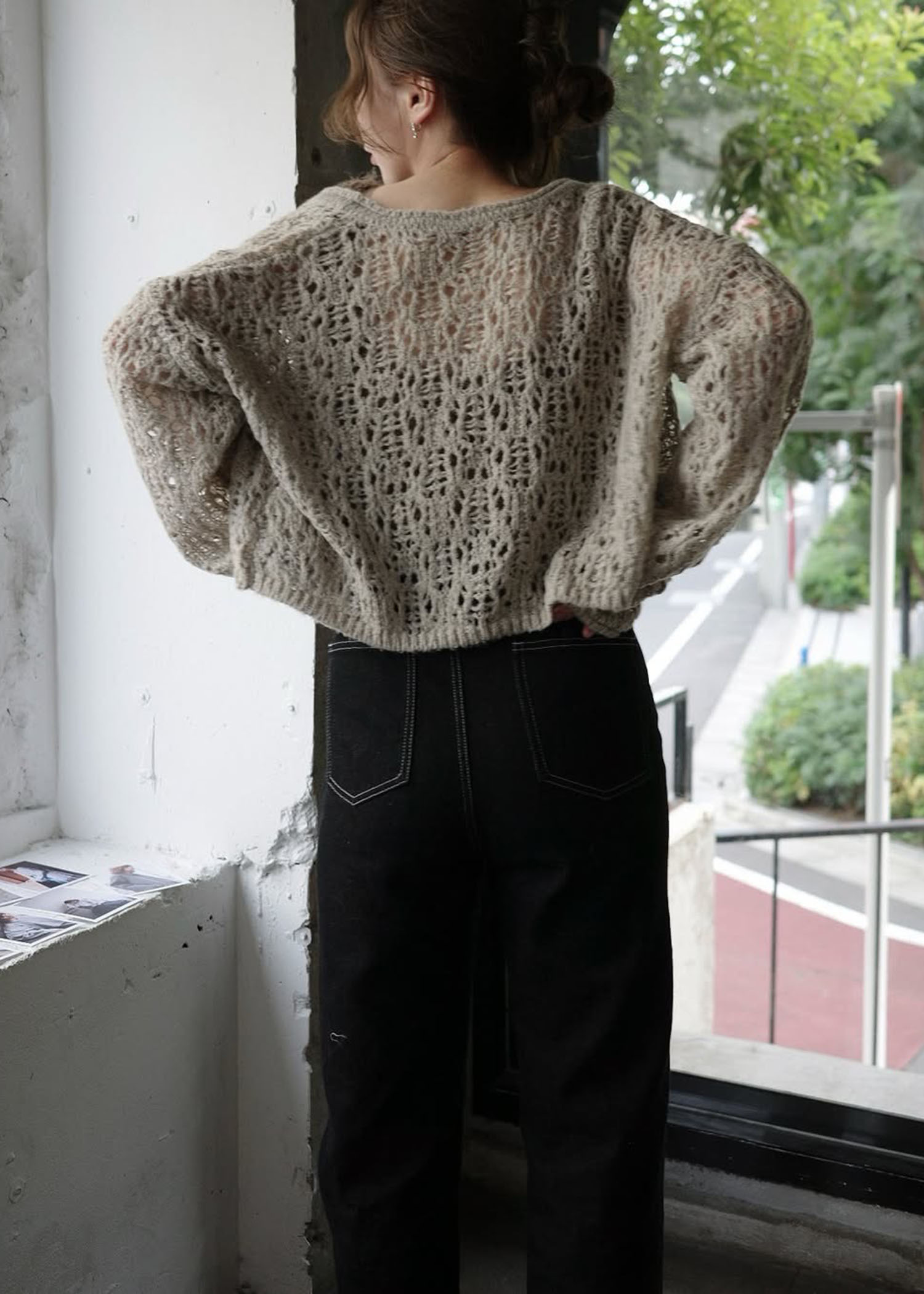 openwork knit short cardigan
