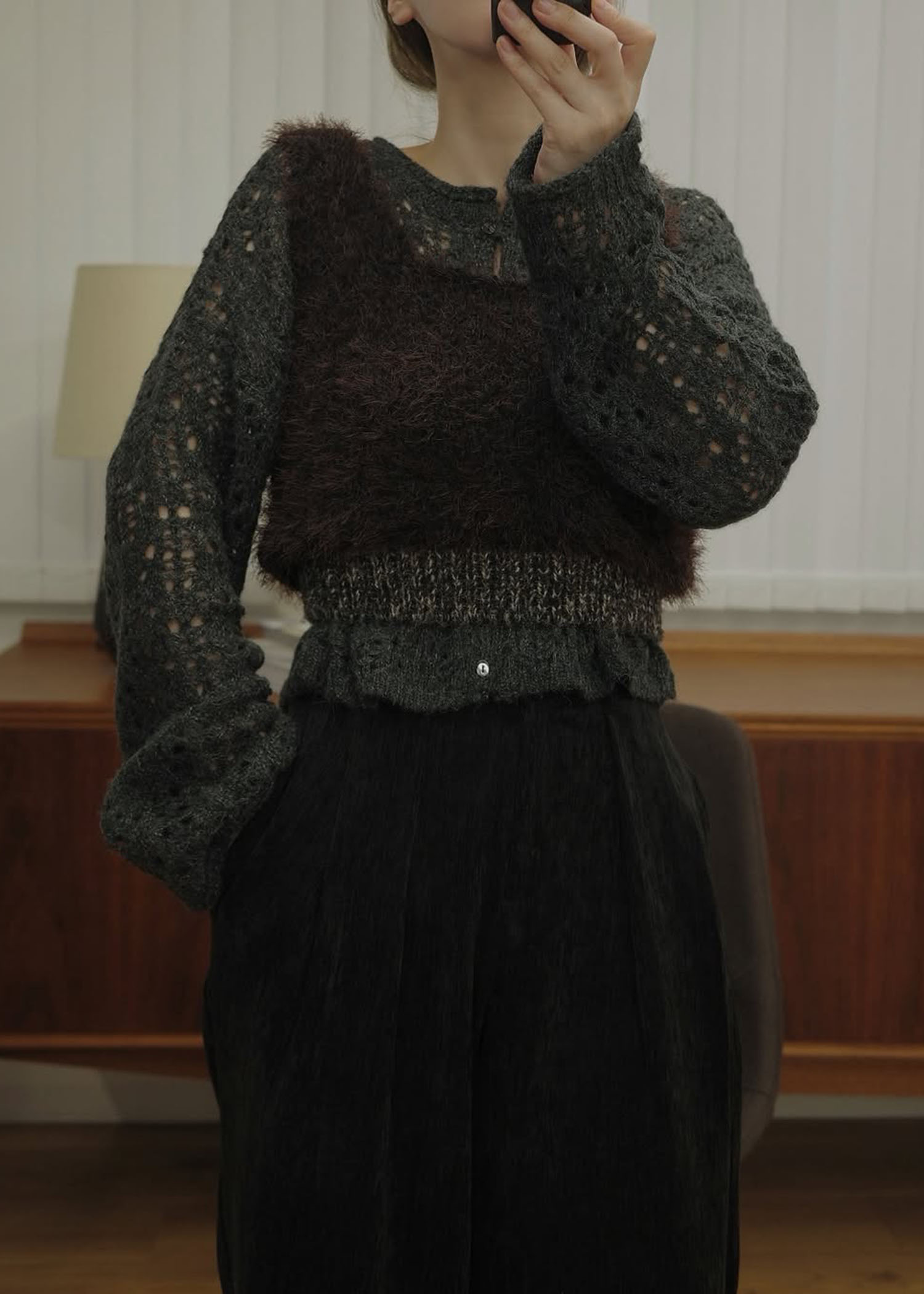 openwork knit short cardigan