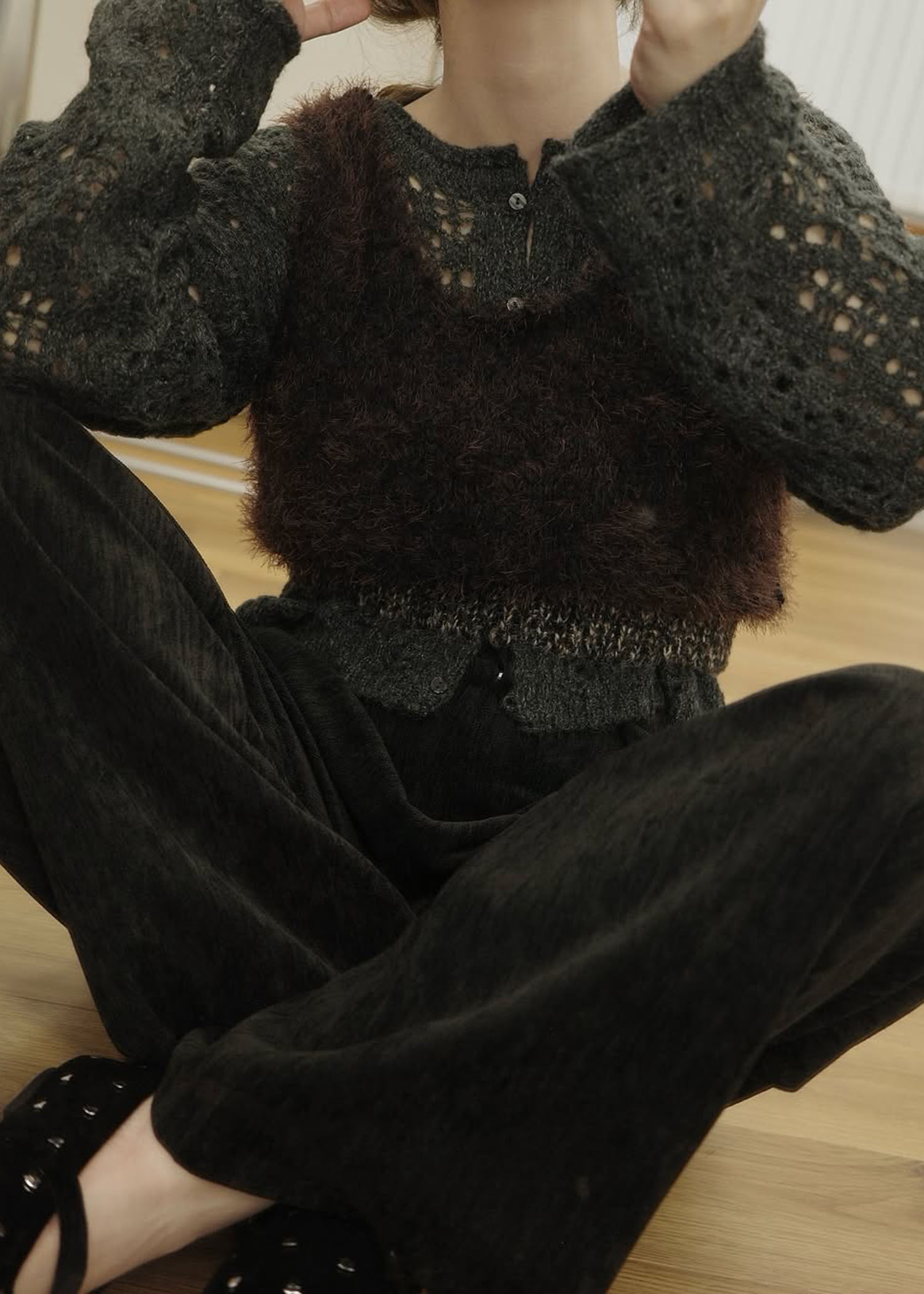 openwork knit short cardigan