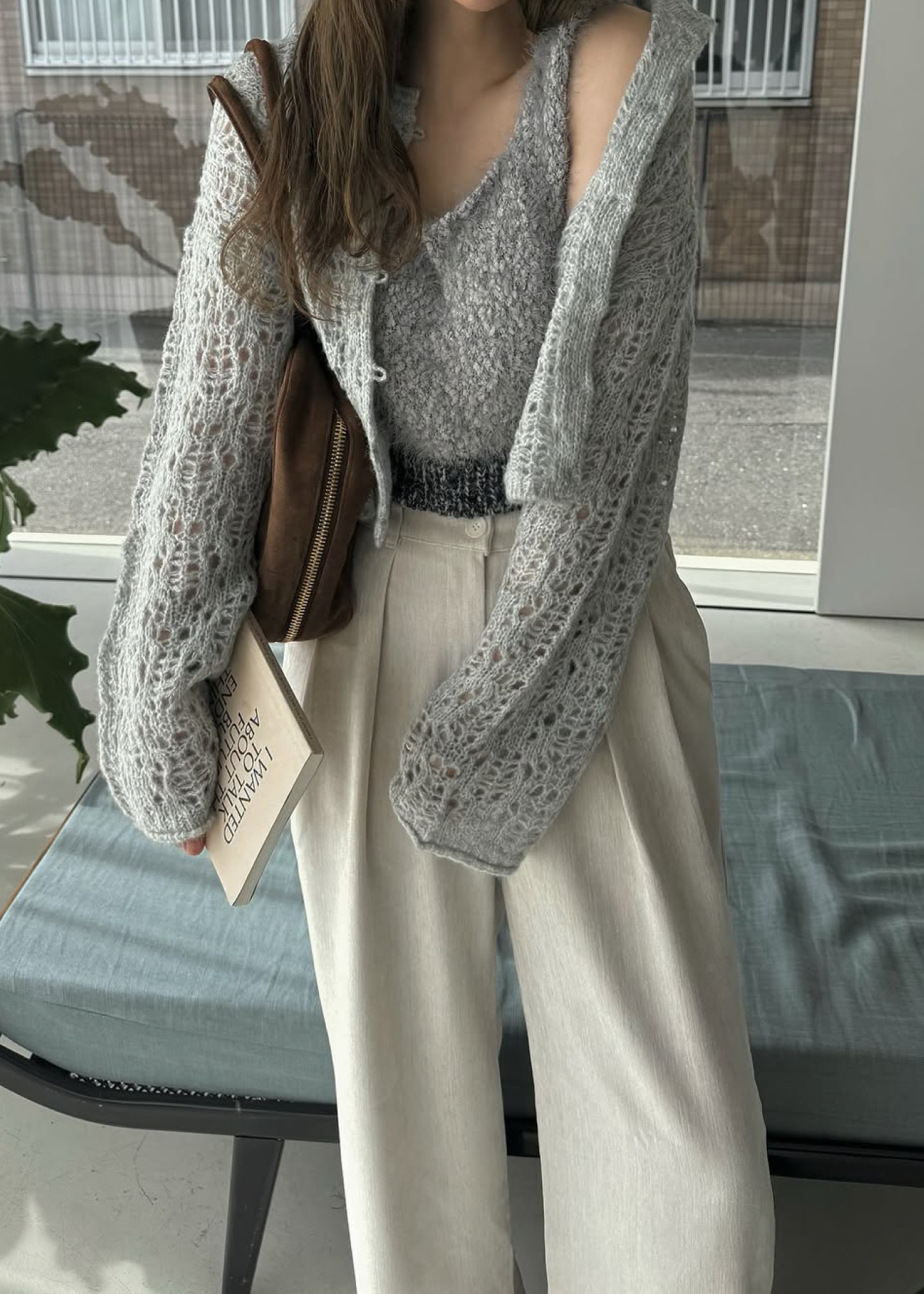 openwork knit short cardigan