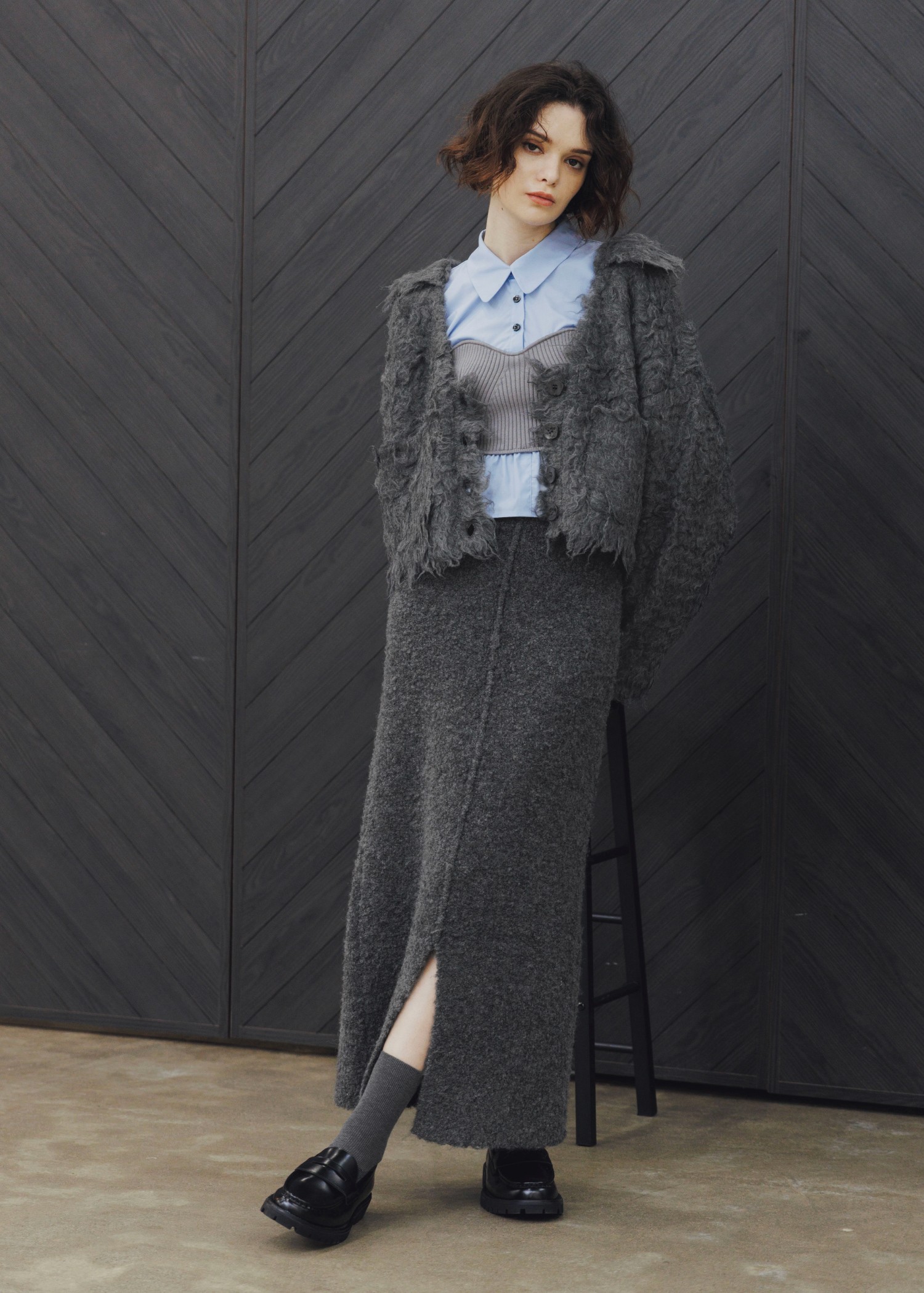 brushed lightly reversible knit cardigan